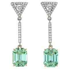 Mint Green Tourmaline Earrings 4.55 Carat Emerald Cut