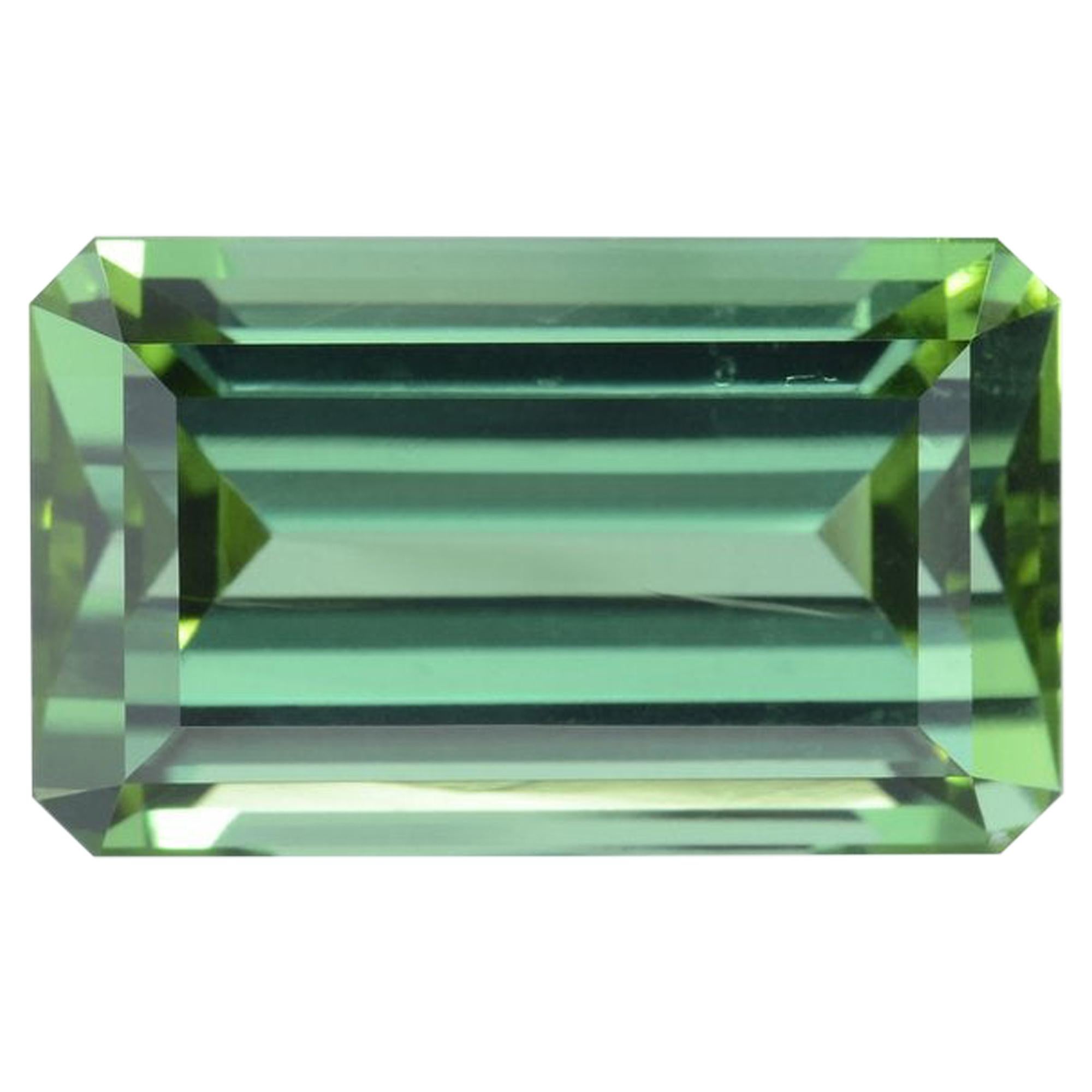 Green Tourmaline Ring Gem 5.65 Carat Emerald Cut