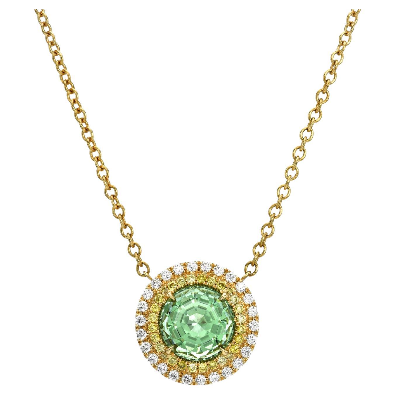 Mint Green Tourmaline Necklace 3.56 Carat Round For Sale