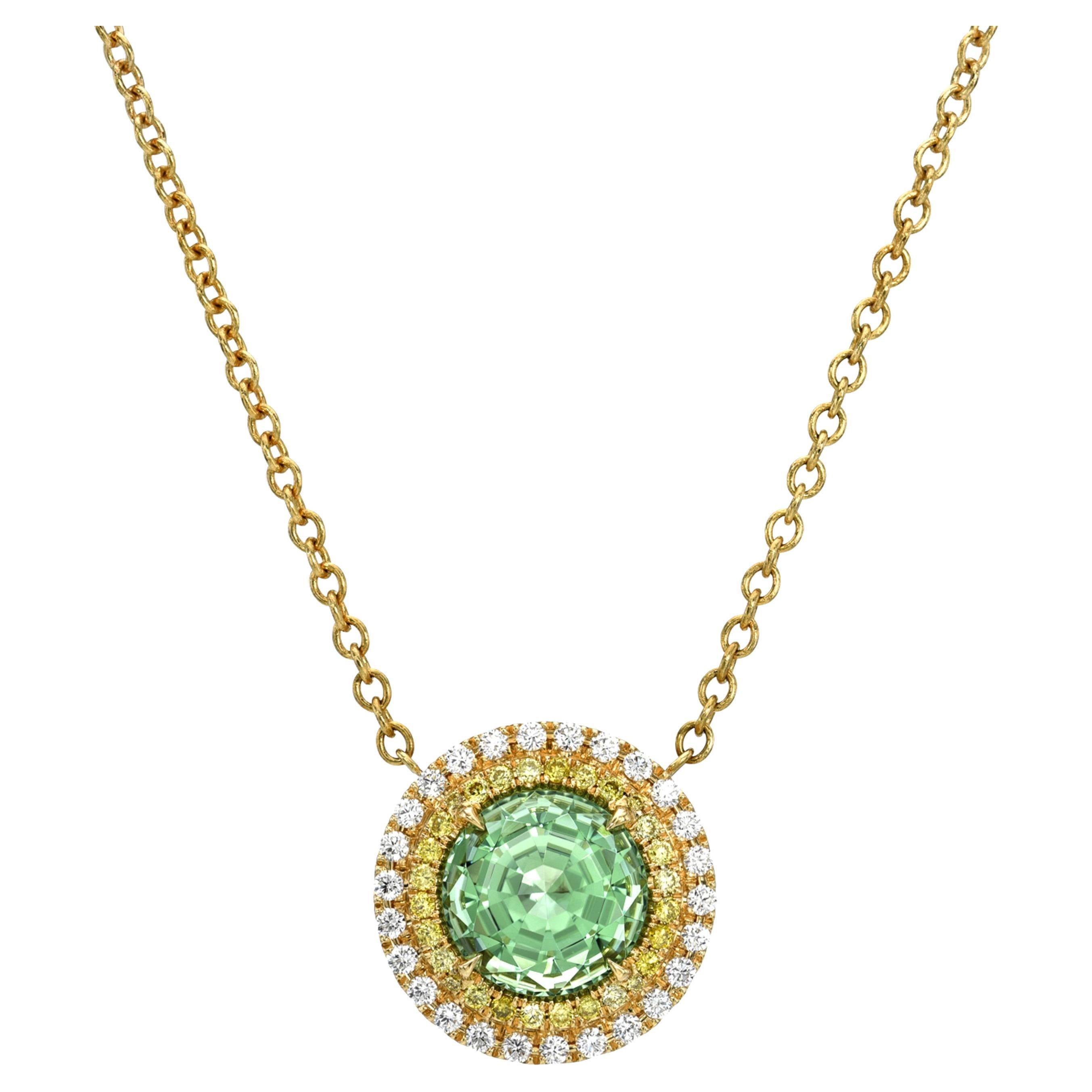 Collana con tormalina verde menta rotonda da 3,56 carati - Regalo di lusso Beverly Hills
