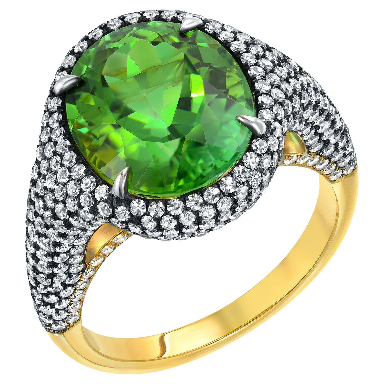 Anello con tormalina verde menta da 5,40 carati ovale in oro giallo 18 carati e argento sterling nero in vendita 6