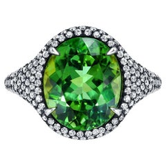 Anello con tormalina verde menta da 5,40 carati ovale in oro giallo 18 carati e argento sterling nero