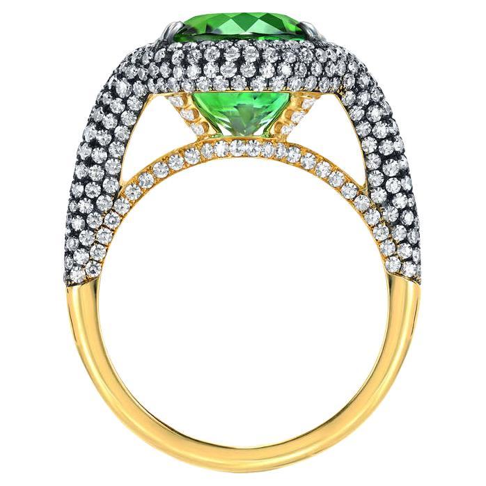 Contemporaneo Anello con tormalina verde menta da 5,40 carati ovale in oro giallo 18 carati e argento sterling nero in vendita