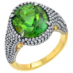Mint Green Tourmaline Ring 5.40 Carat Oval 18K Yellow Gold Black Sterling Silver