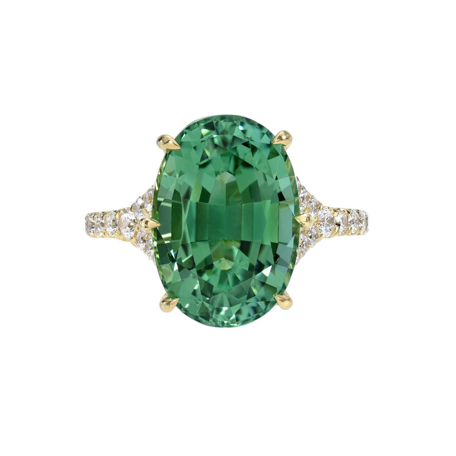 Contemporary Mint Green Tourmaline Ring 6.33 Carat Oval For Sale