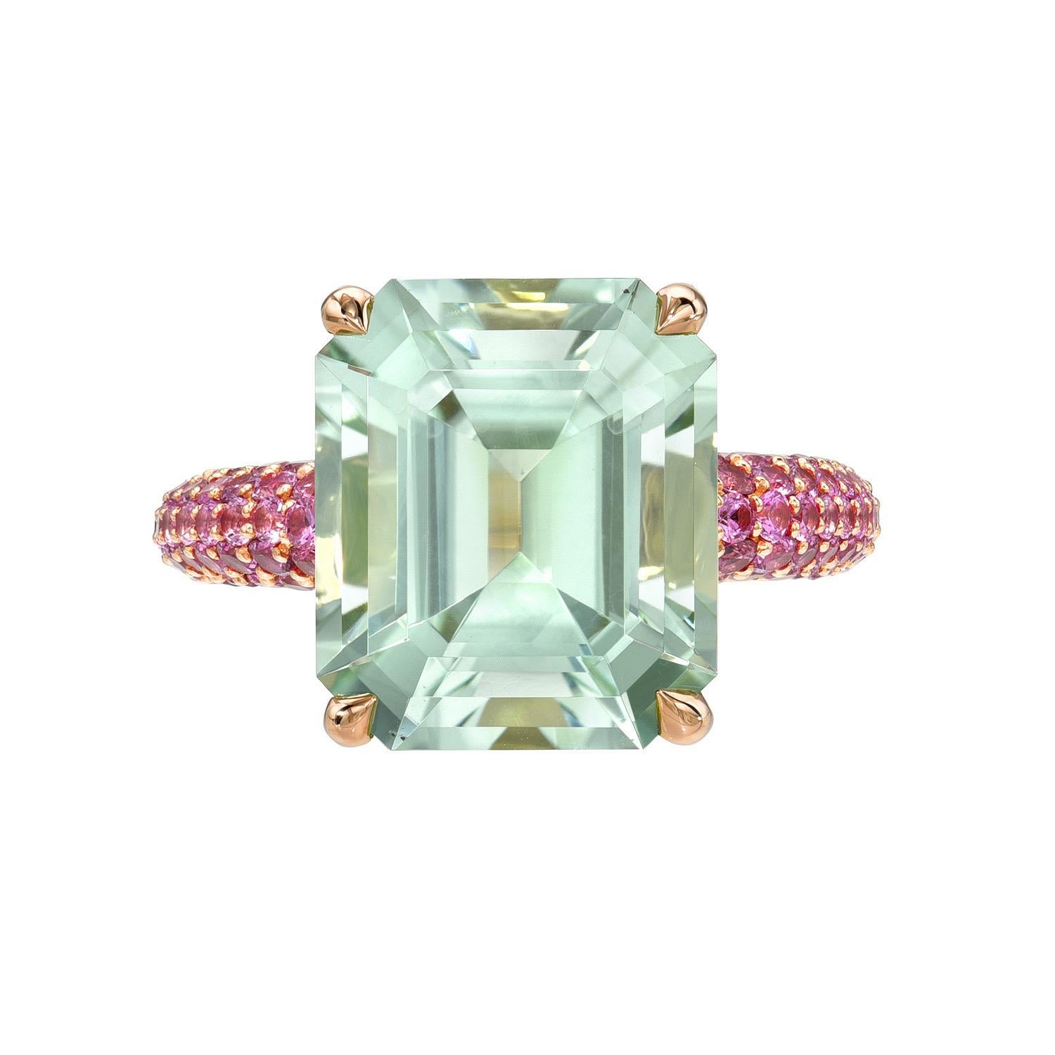 Modern Exquisite Mint Green Tourmaline Luxury Cocktail Gold Ring with Pink Sapphire