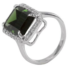 Mint Green Tourmaline Ring-Cushion Shape-18K White Gold-GIA Certified