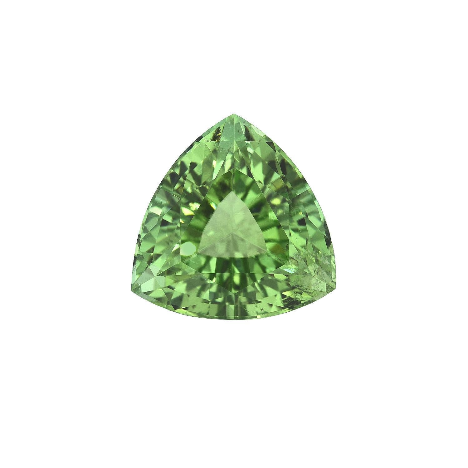 Contemporary Mint Green Tourmaline Ring Gem 4.52 Carat Unmounted Trillion Loose Gemstone For Sale