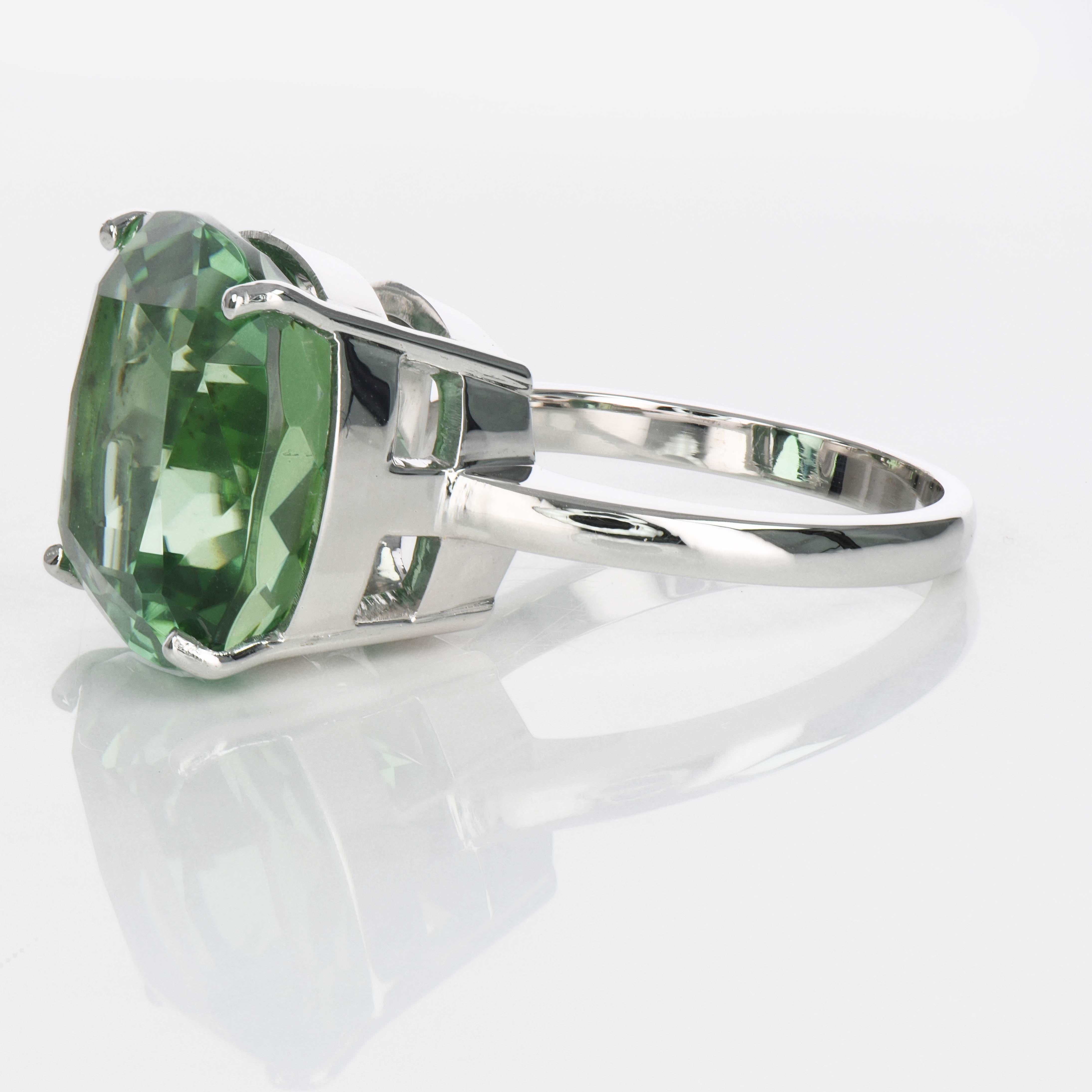 Modern 14.06ct Mint Green Tourmaline, Cushion Cut, 18KT White Gold, GIA Certified-Rare For Sale