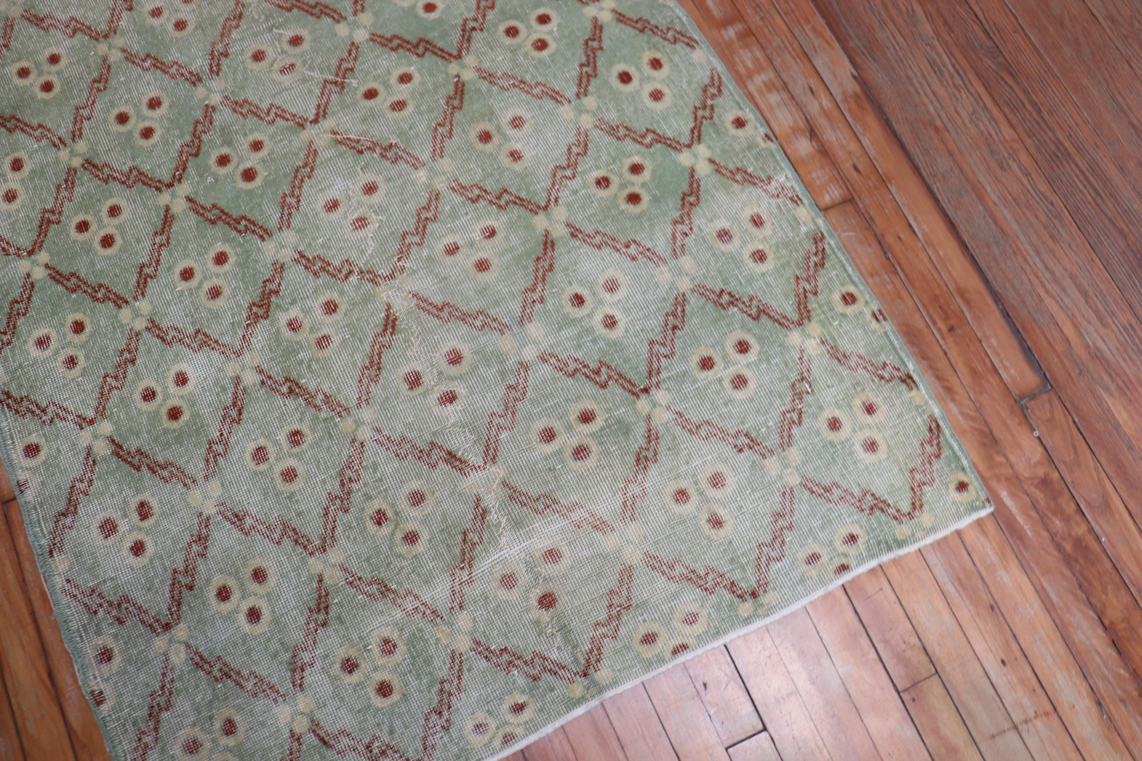 Mid-Century Modern Mint Green Turkish Deco Cintomani Rug