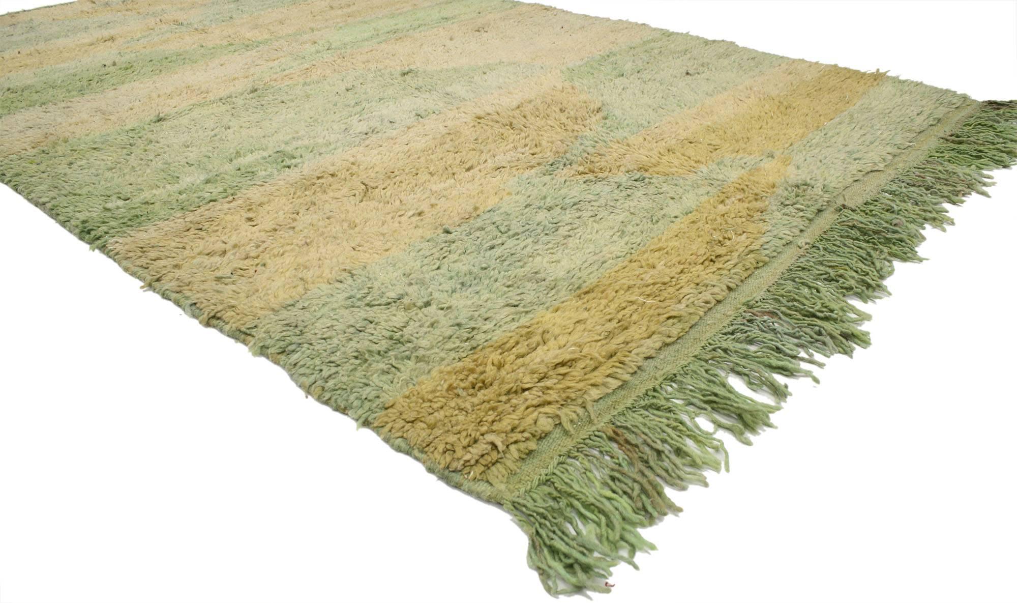 Hand-Knotted Soft Green Vintage Berber Moroccan Rug with Modern Style