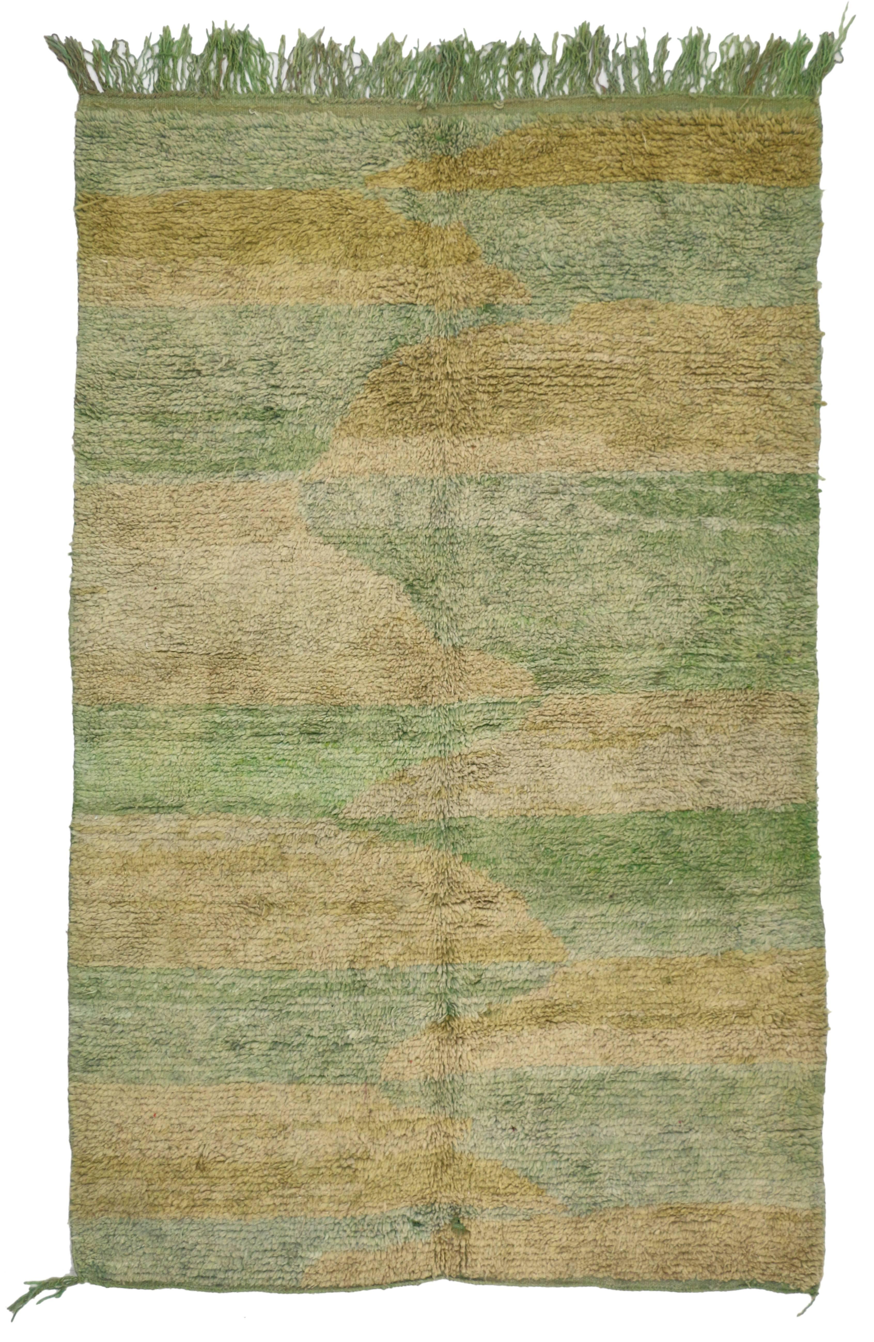 Wool Soft Green Vintage Berber Moroccan Rug with Modern Style