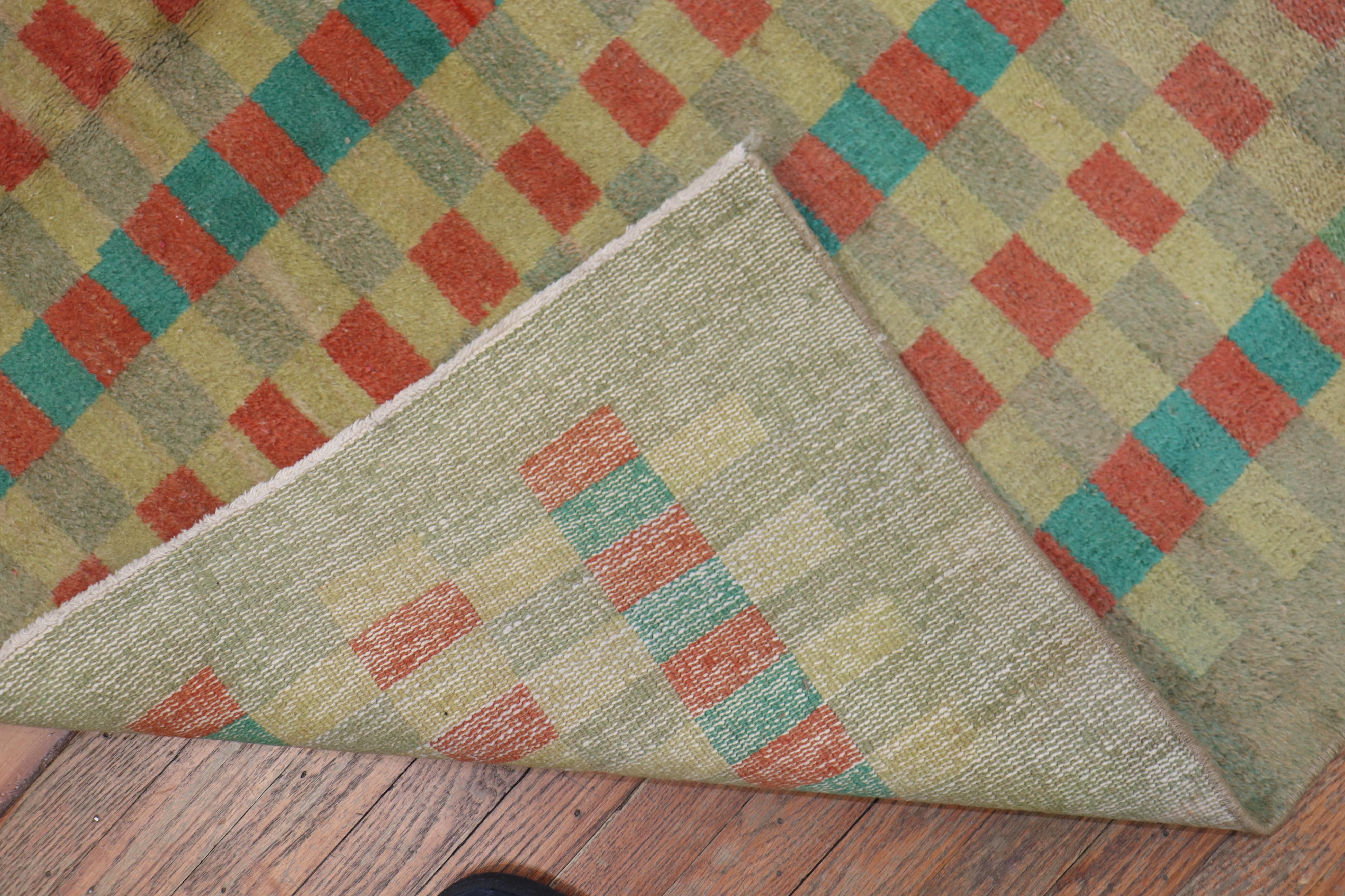 Tapis à damier vintage turc art déco d'Anatolie vert menthe Bon état - En vente à New York, NY