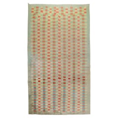 Tapis à damier vintage turc art déco d'Anatolie vert menthe