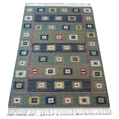 Mint "Grön äng" pure wool rölakan rug by Märta Måås-Fjetterström, Sweden 1928.