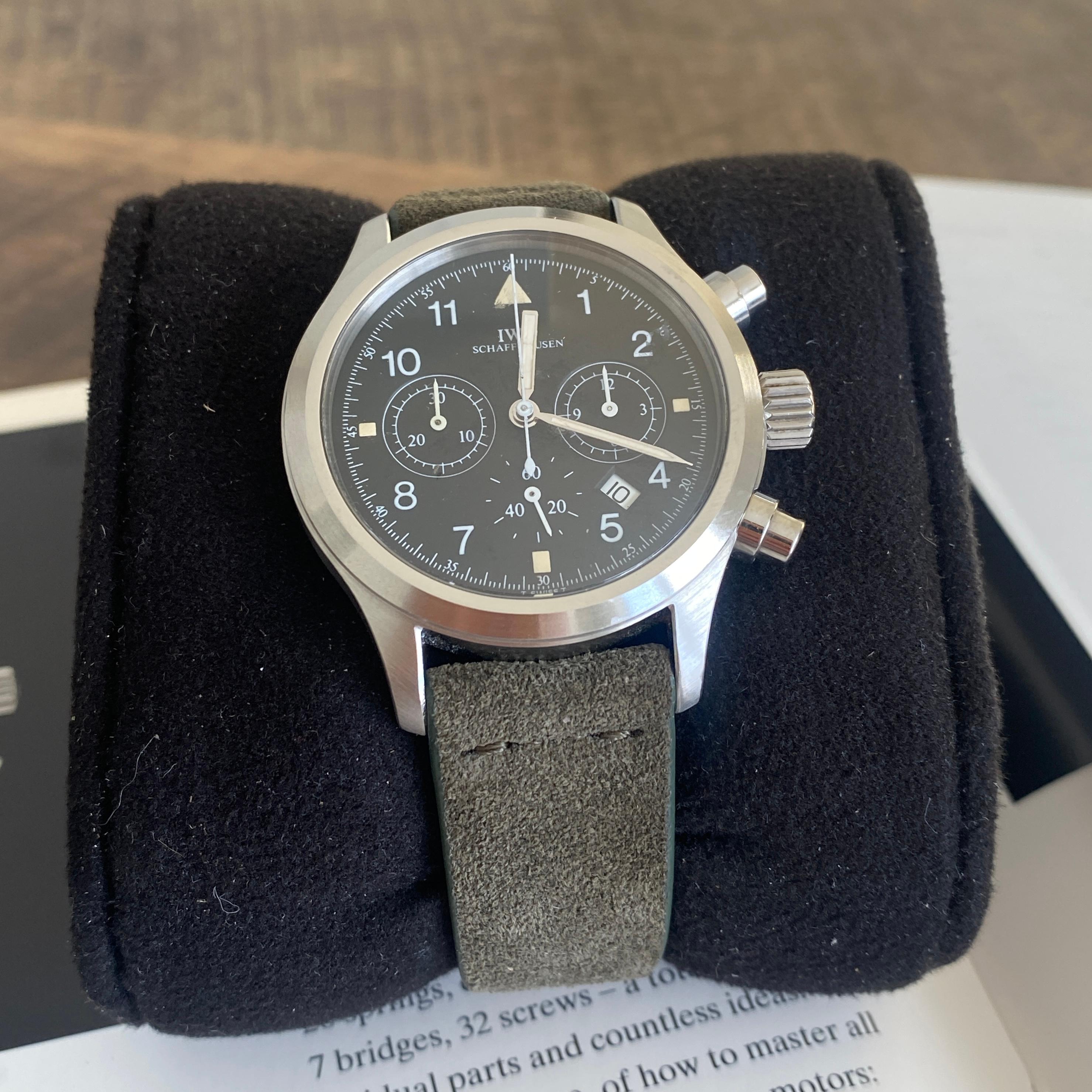 IWC Schaffhausen Fliegerchronograph Pilot's Watch Suede Strap Orig Box 13