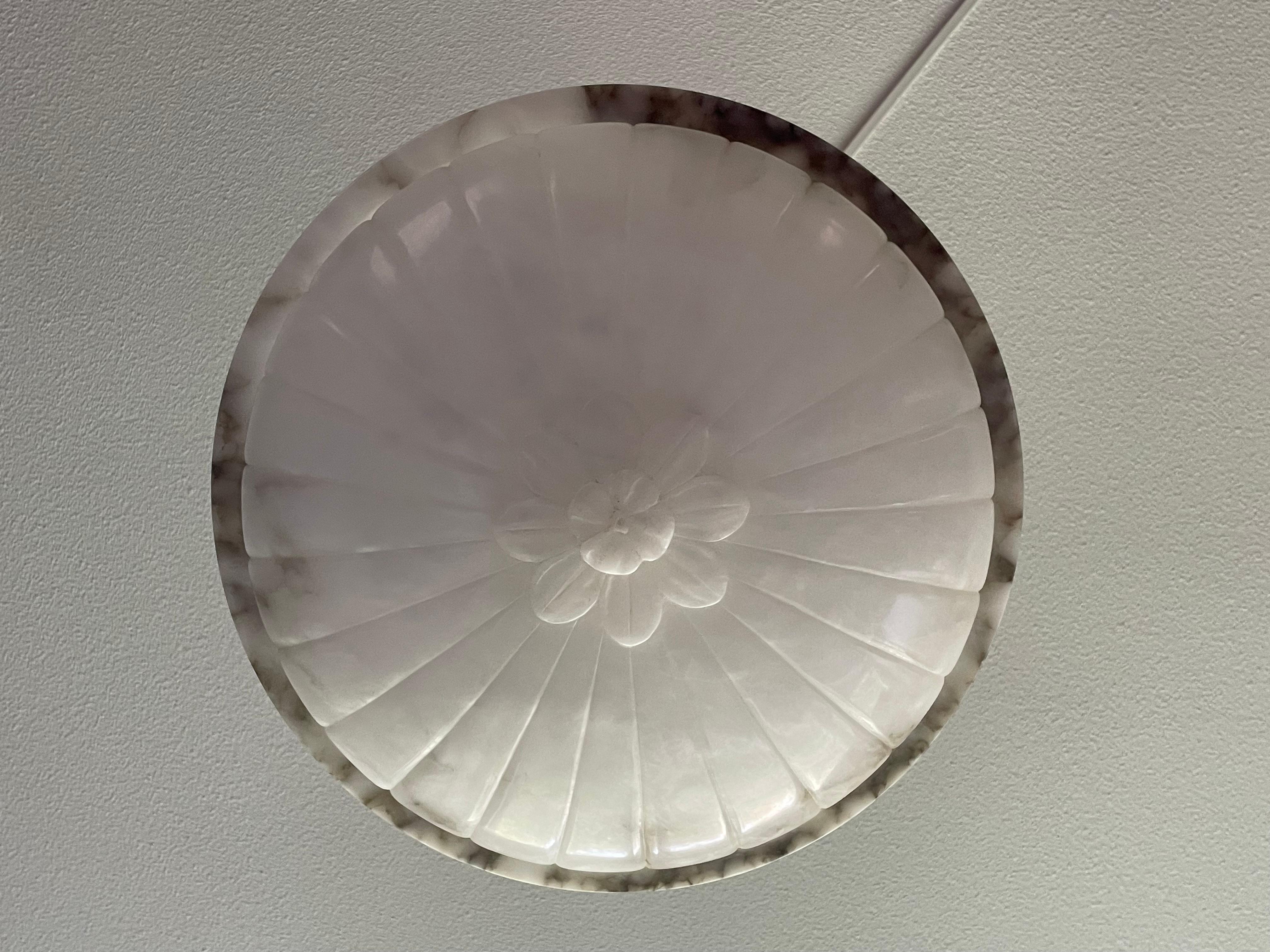 Mint & Marble-Like Antique Alabaster Pendant Light with Original Canopy & Rope For Sale 6