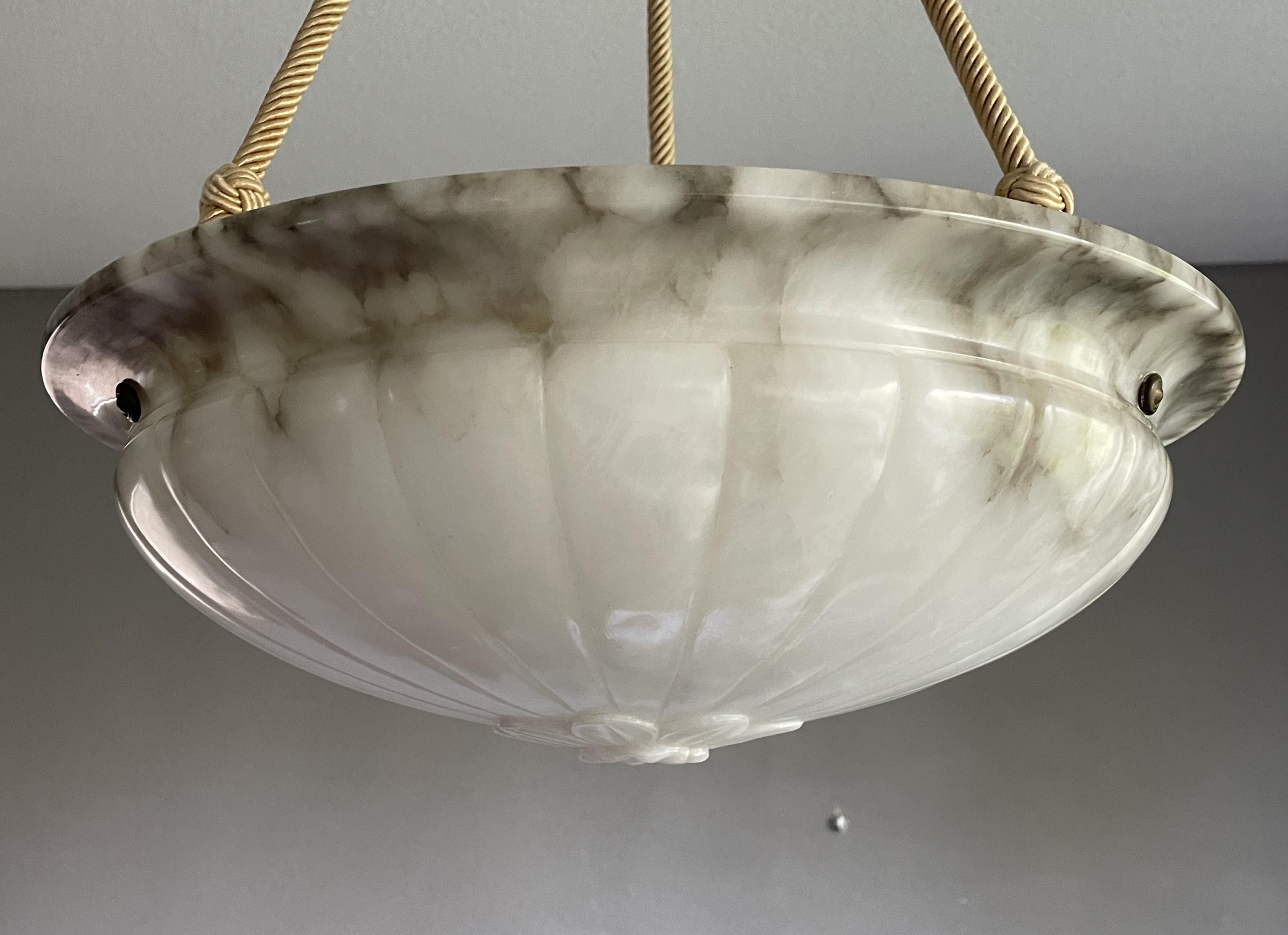 Classical Roman Mint & Marble-Like Antique Alabaster Pendant Light with Original Canopy & Rope For Sale