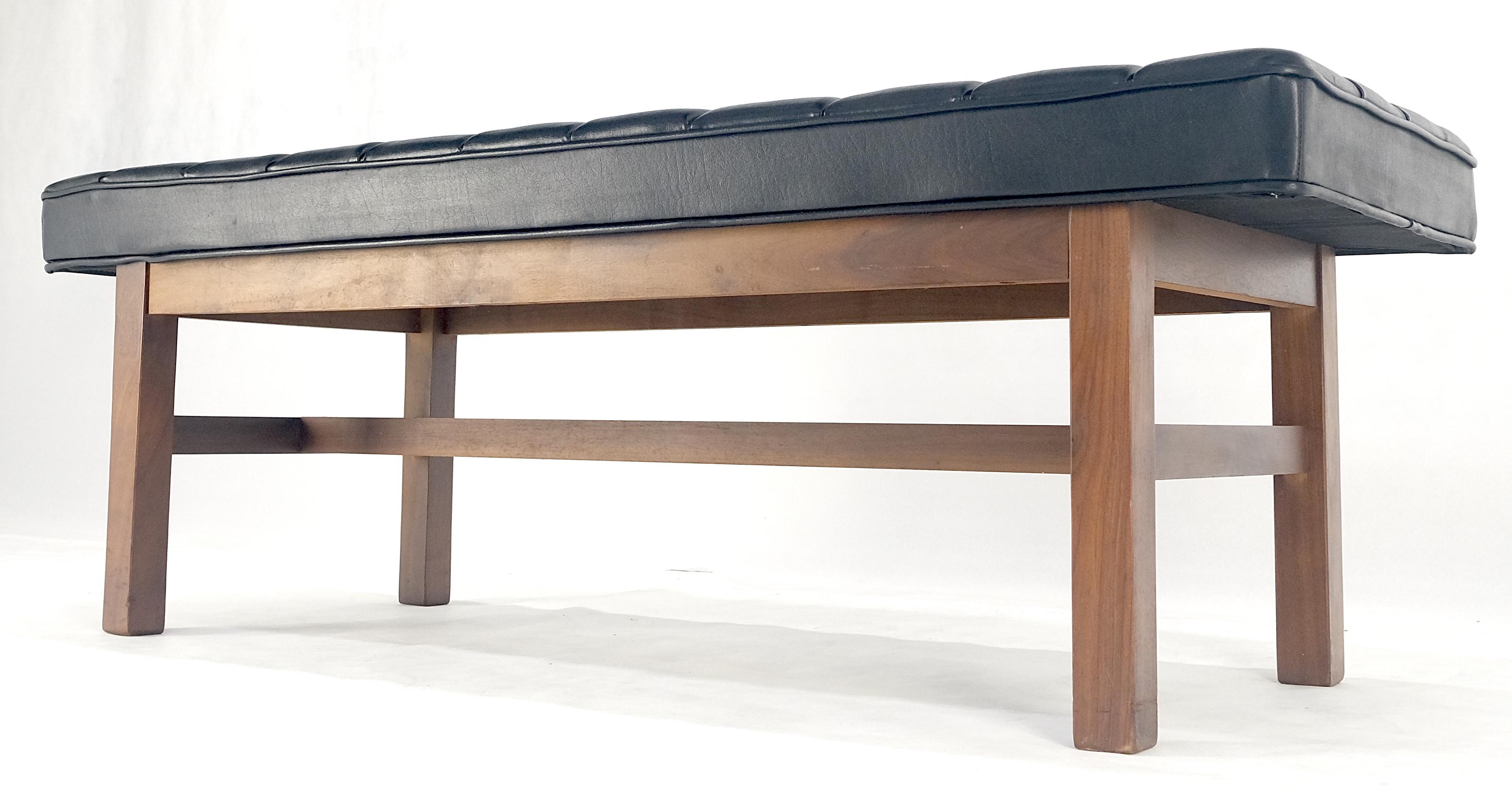 MINT Mid Century Modern Black Tufted Upholstery Solid Oiled Walnut Base MINT! For Sale 5