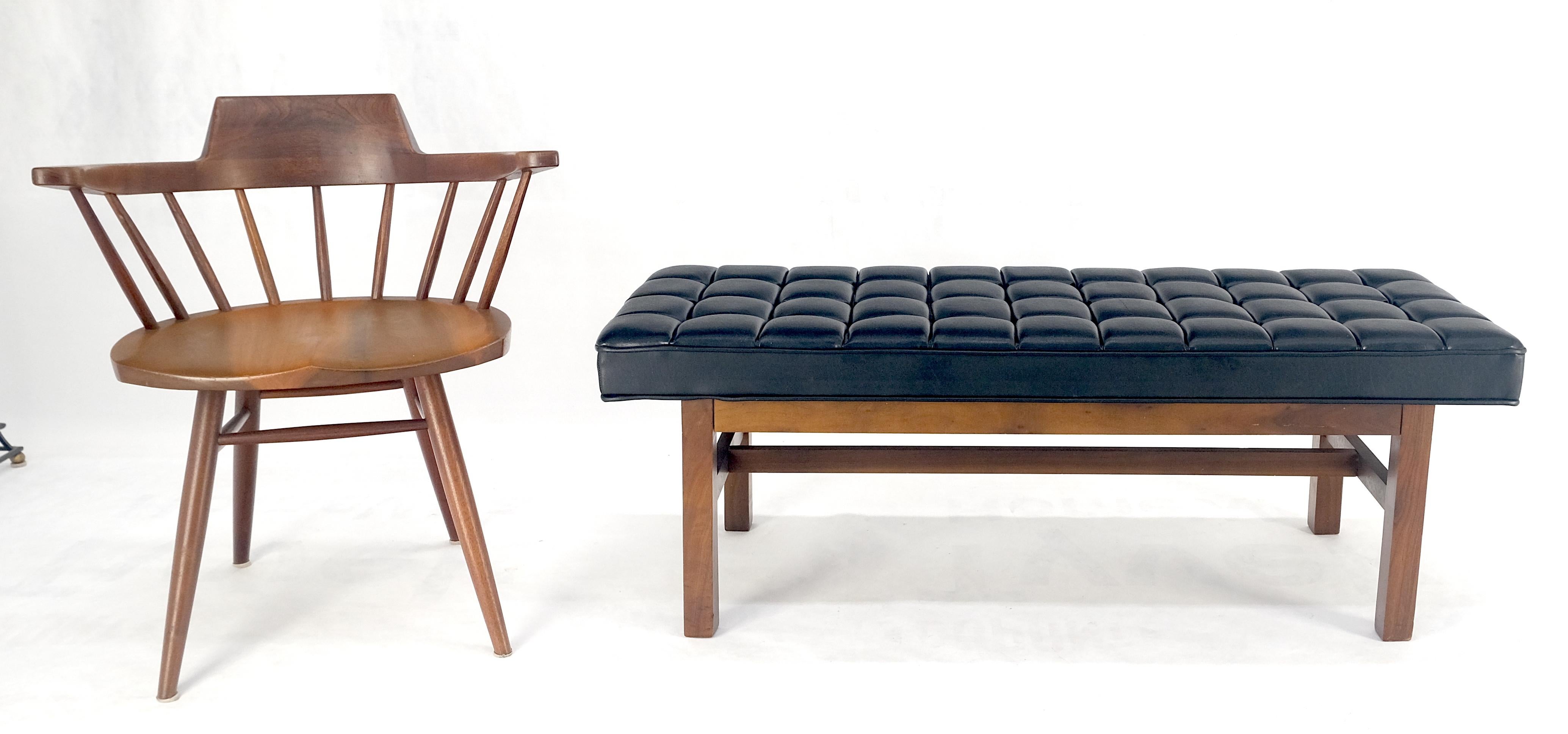 Lacquered MINT Mid Century Modern Black Tufted Upholstery Solid Oiled Walnut Base MINT! For Sale