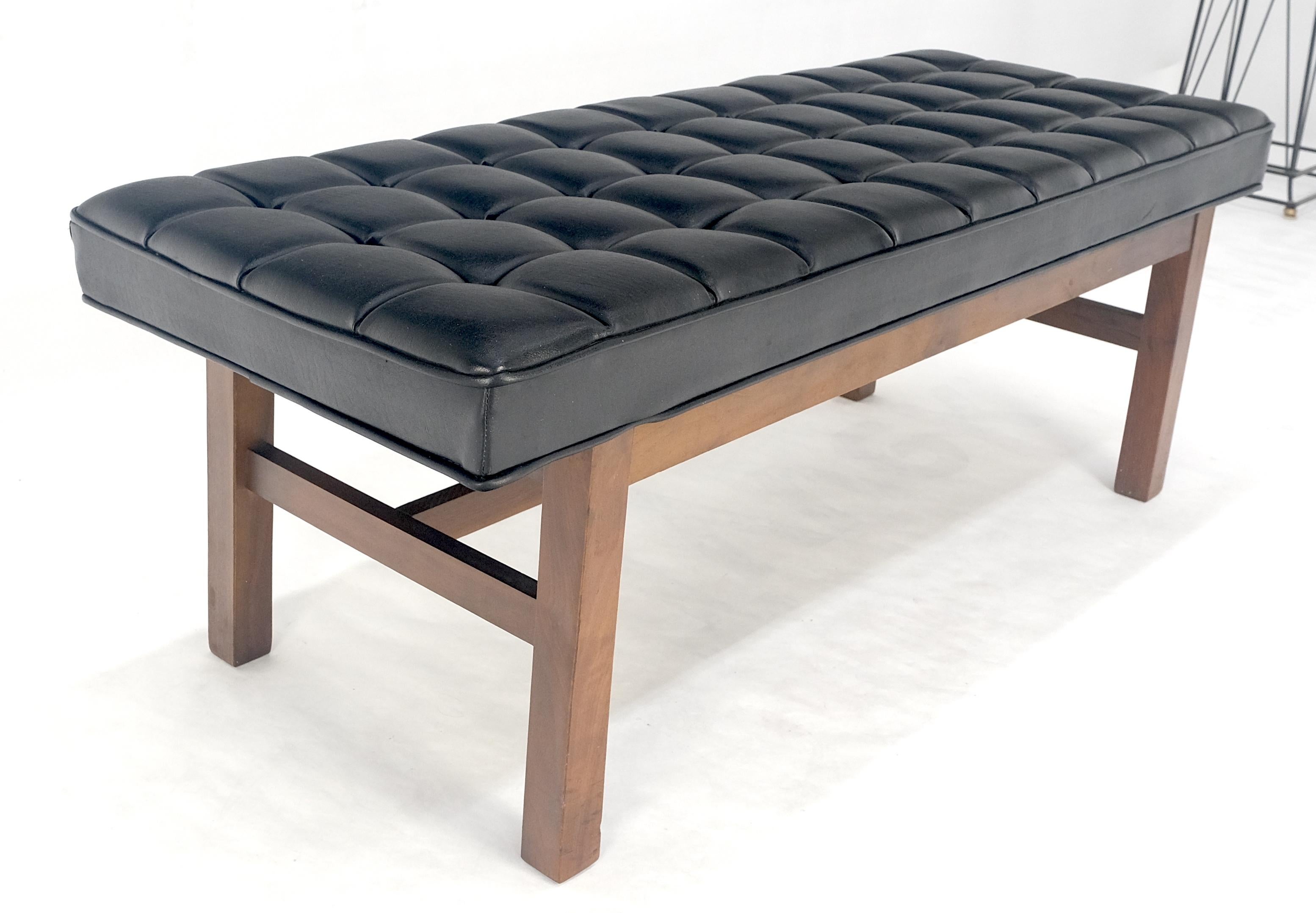 20th Century MINT Mid Century Modern Black Tufted Upholstery Solid Oiled Walnut Base MINT! For Sale