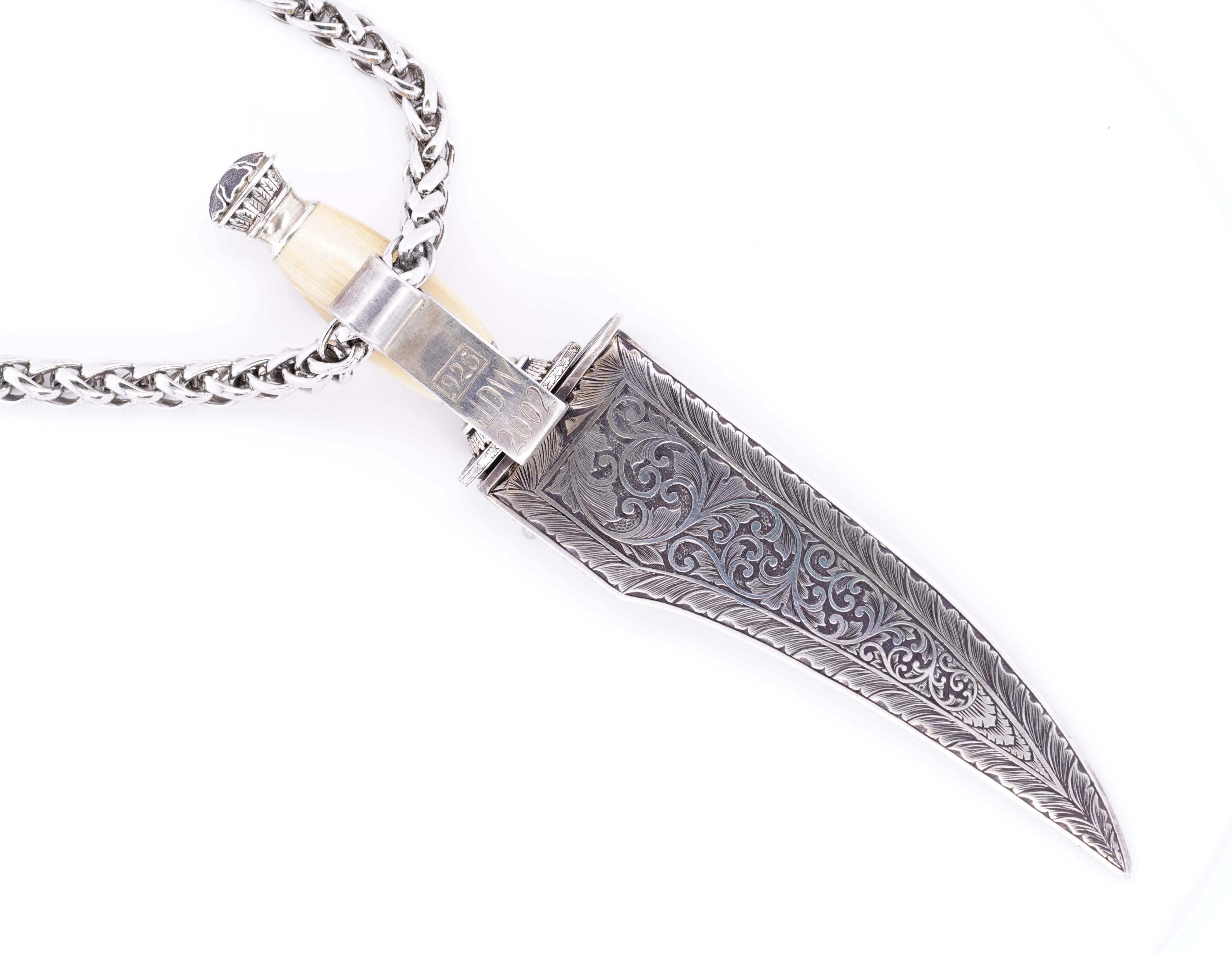 Mint, Miniature Bowie Knife with Sterling Silver Sheath by Jim Whitehead In New Condition In Bozeman, MT