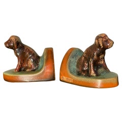Mint Pair of Glazed Ceramic Puppy Dog Bookends by L.J. Muller & Royal Fayence ZH