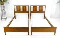 MINT Pair of Mid Century Modern Twin Size Walnut And Burl Beds Headboards Rails