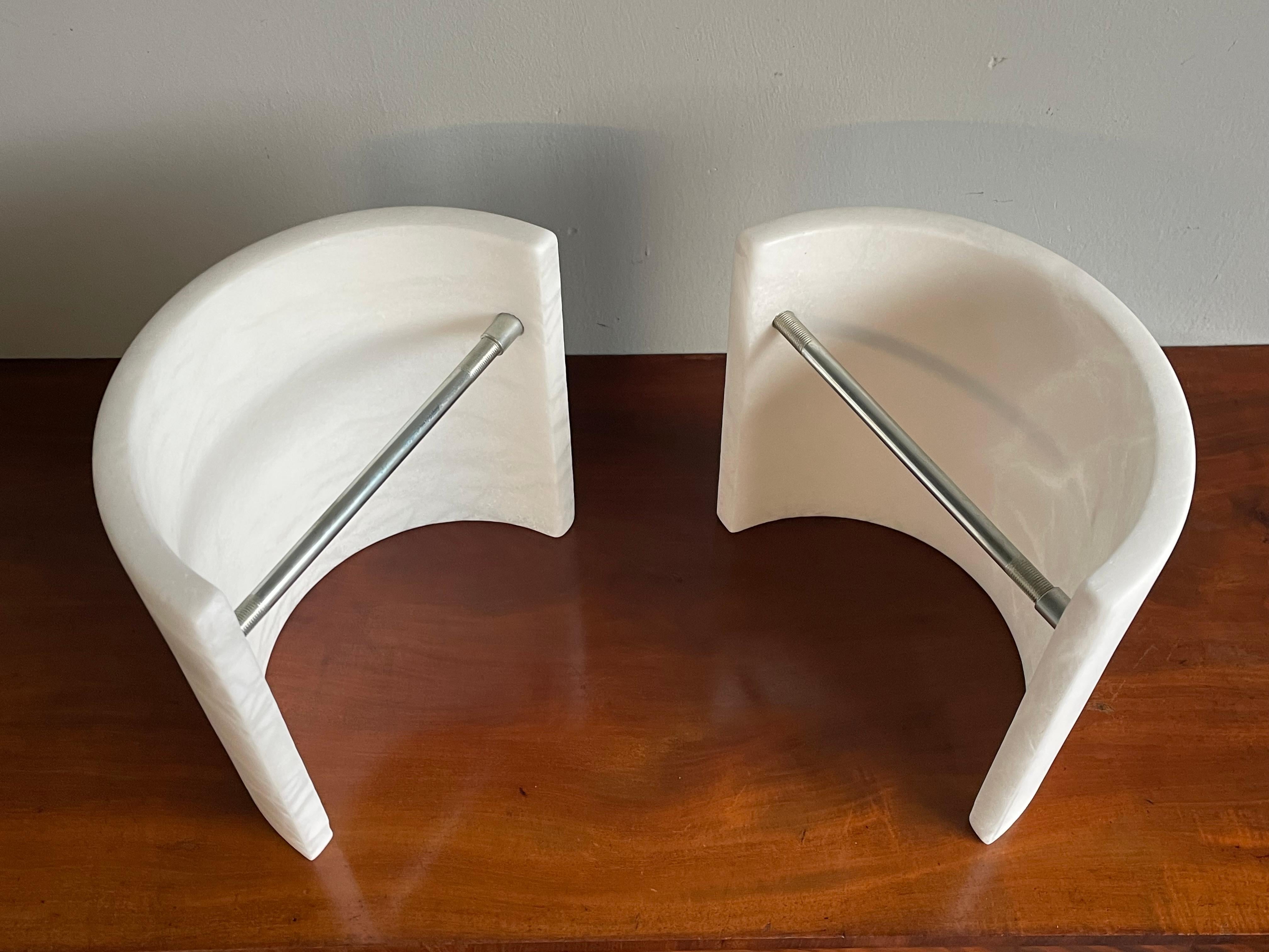 20th Century Mint Pair of Art Deco Alabaster Up & Down Light Wall Sconces w. Stunning Veins For Sale