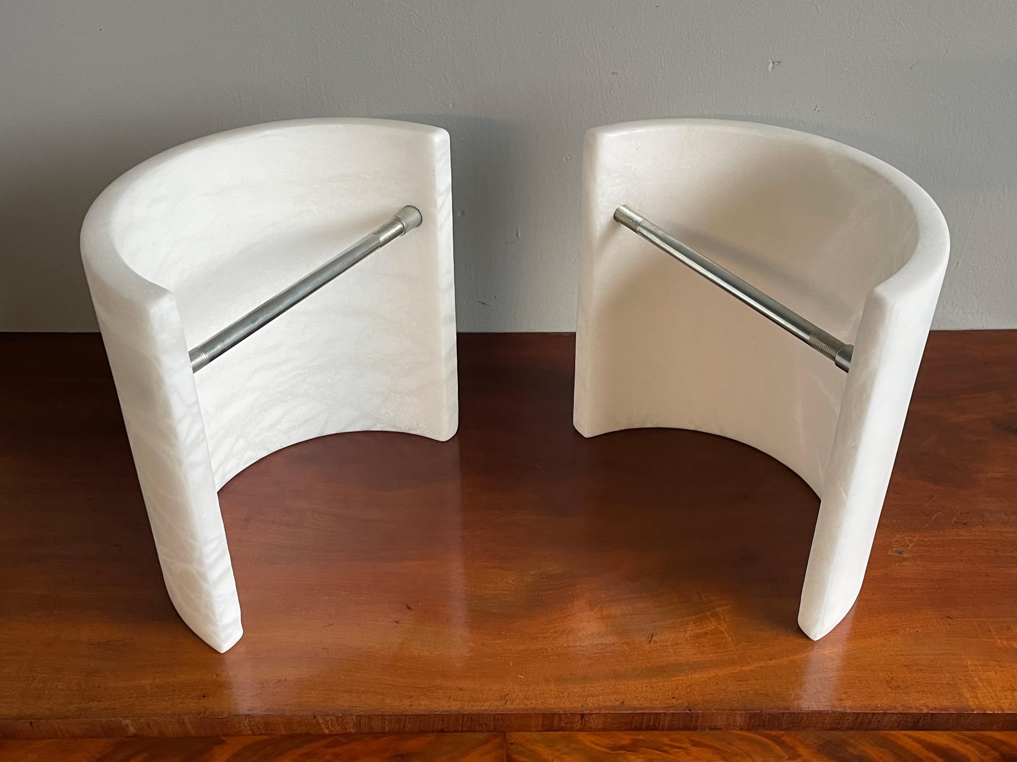 Aluminum Mint Pair of Art Deco Alabaster Up & Down Light Wall Sconces w. Stunning Veins For Sale