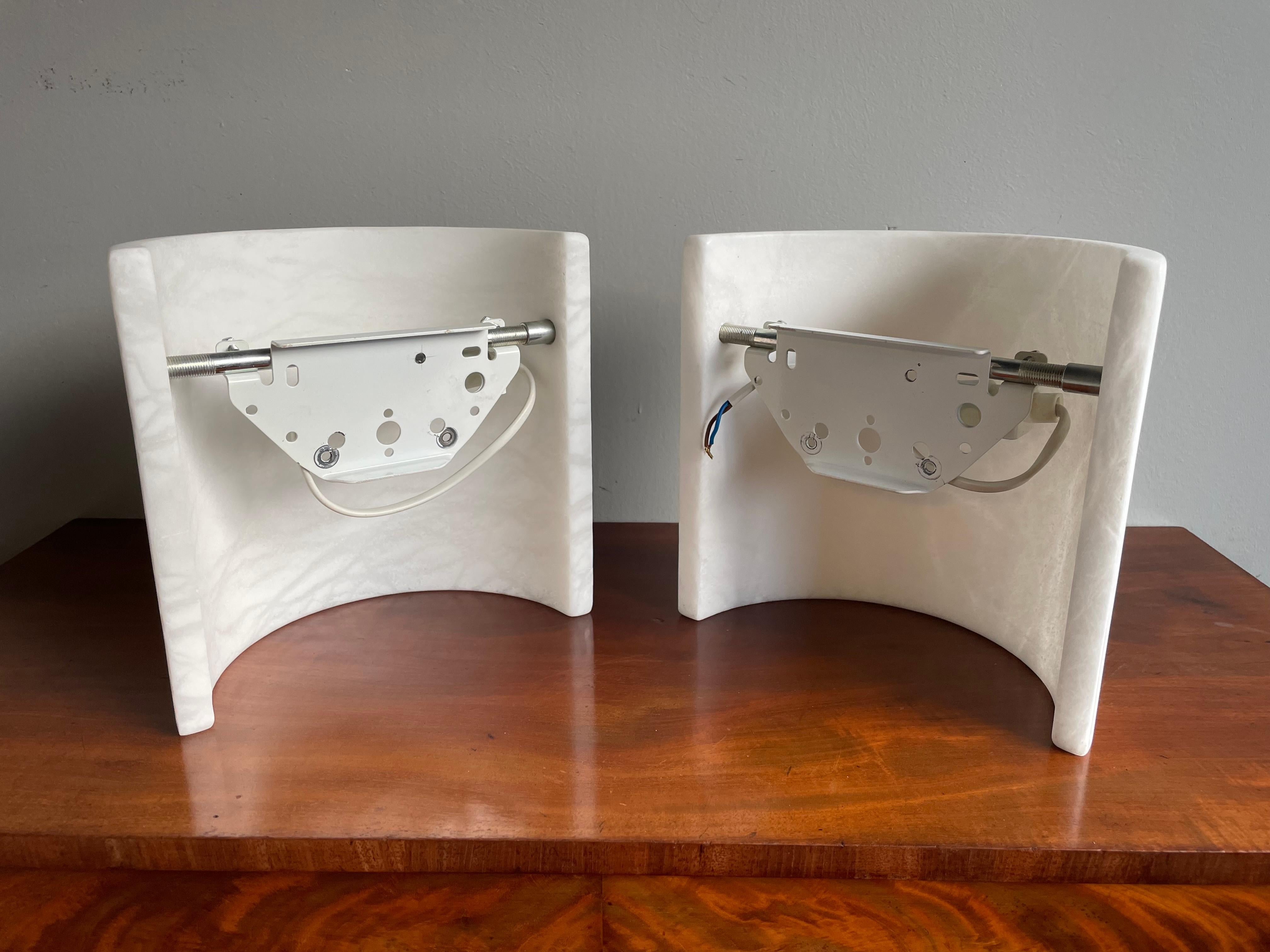 Mint Pair of Art Deco Alabaster Up & Down Light Wall Sconces w. Stunning Veins For Sale 1