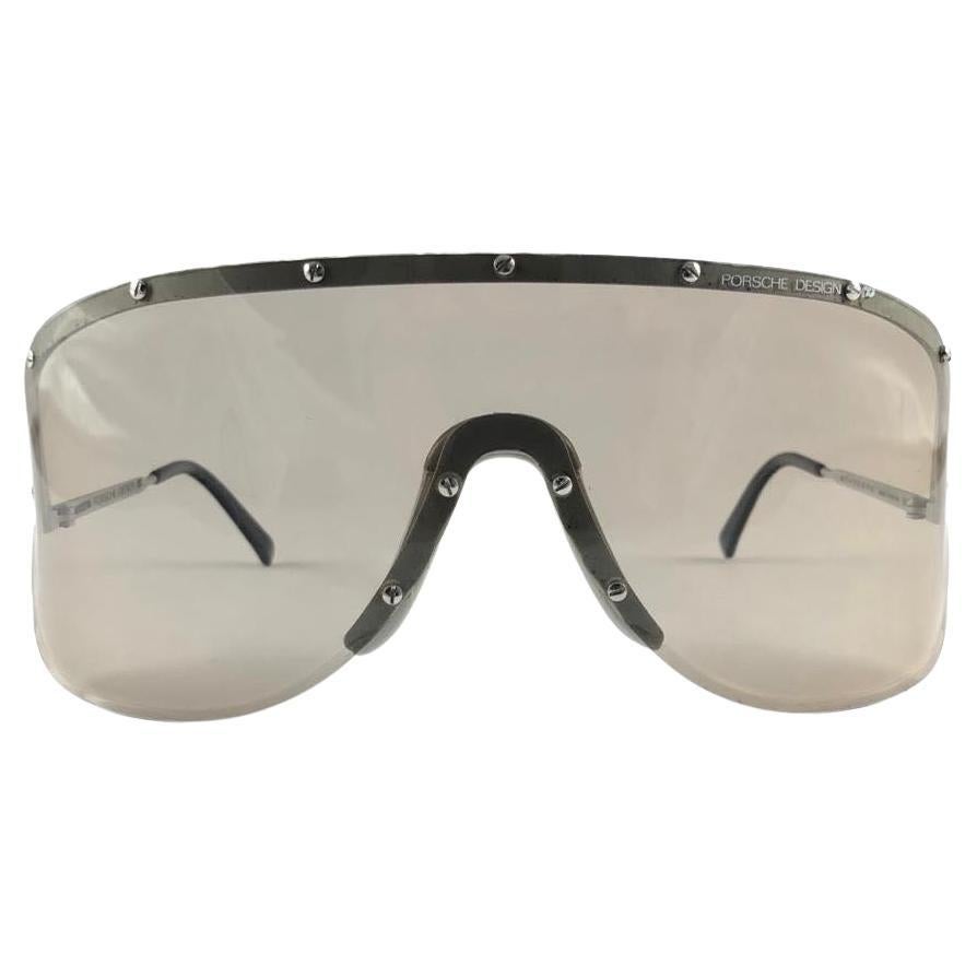 Mint Porsche Design 5620 Silver & Grey Vintage Shield Yoko Ono Sunglasses 1980