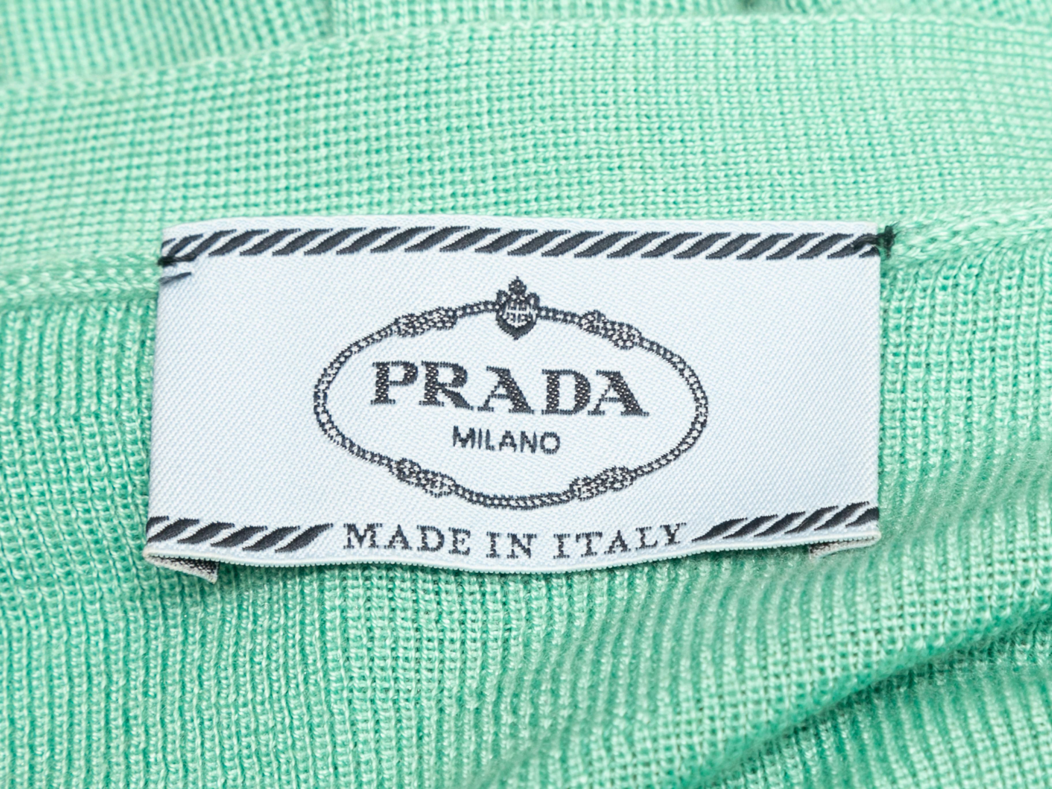 Mint cashmere and silk lightweight cardigan by Prada. Circa 2019. V-neck. Button closures at front. 37