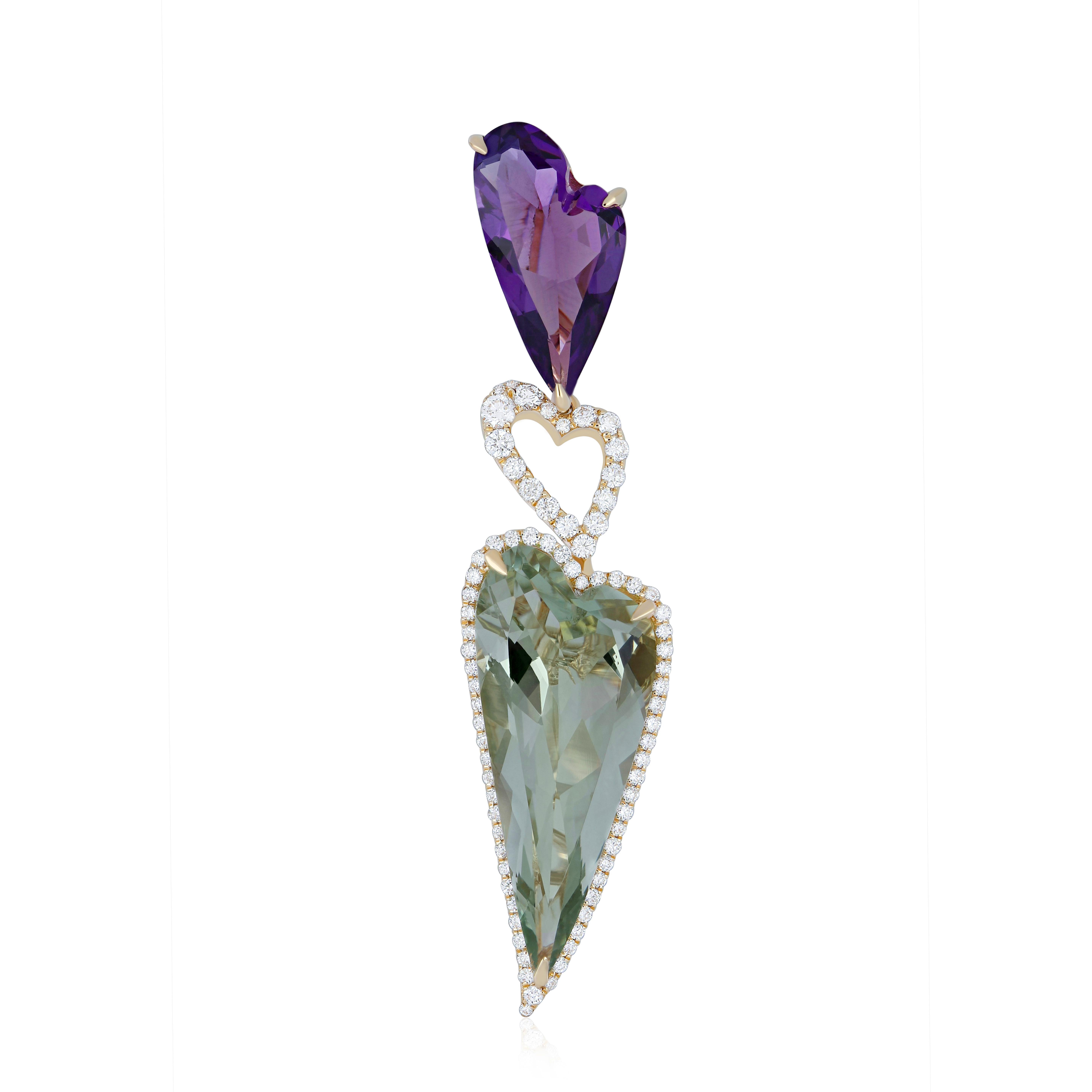 Pendentif en or jaune 14K avec quartz menthe, améthyste et diamant Neuf - En vente à JAIPUR, IN