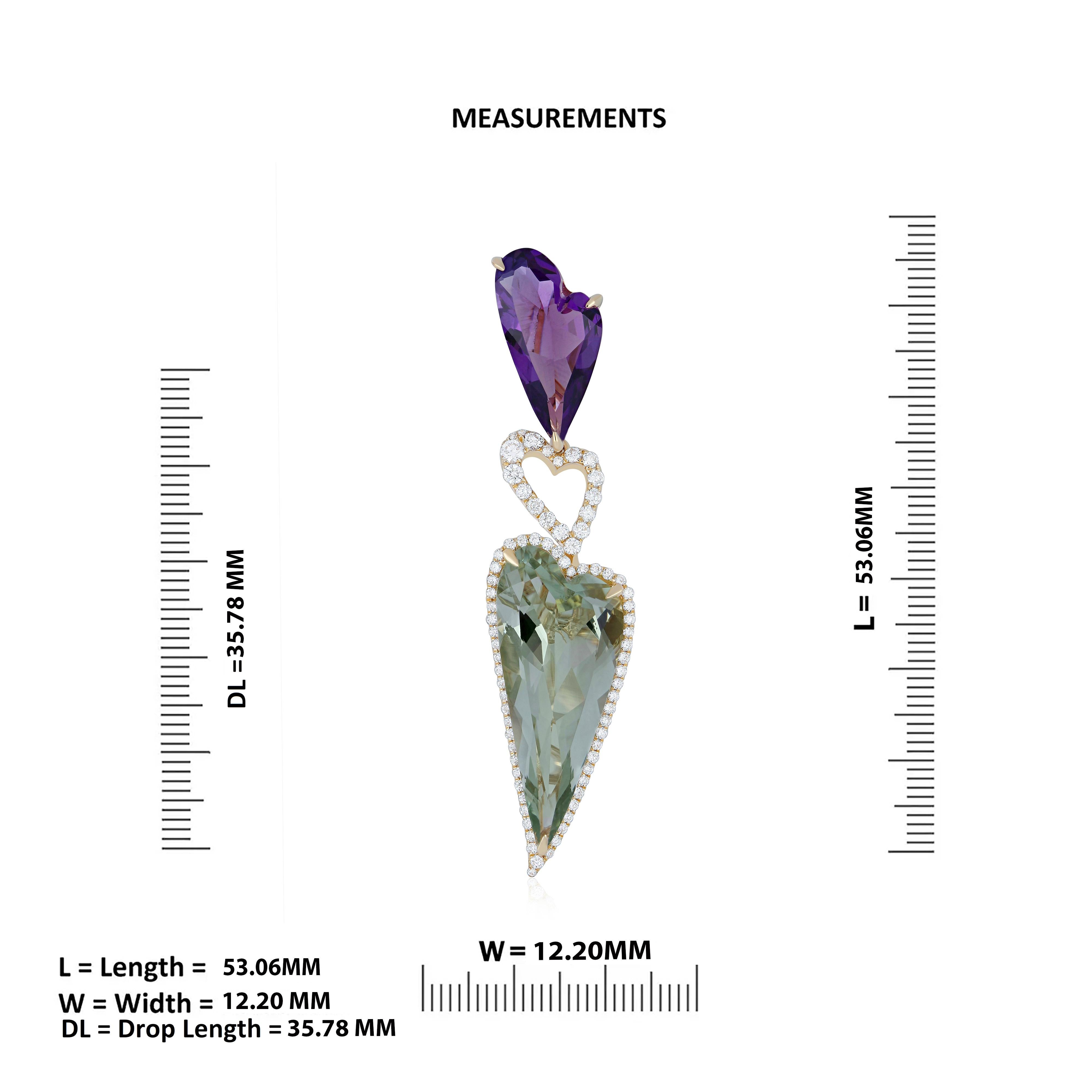 Pendentif en or jaune 14K avec quartz menthe, améthyste et diamant Pour femmes en vente