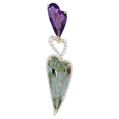Mint Quartz, Amethyst and Diamond Pendant in 14K Yellow Gold