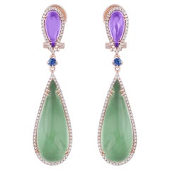 Boucles d'oreilles en or rose 14 carats, améthyste, saphir bleu et diamant  Boucle d'oreille