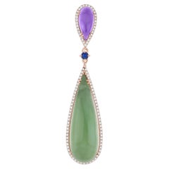 Colgante de Cuarzo Menta, Amatista, Zafiro Azul y Diamante en Oro Rosa de 14k  Colgante