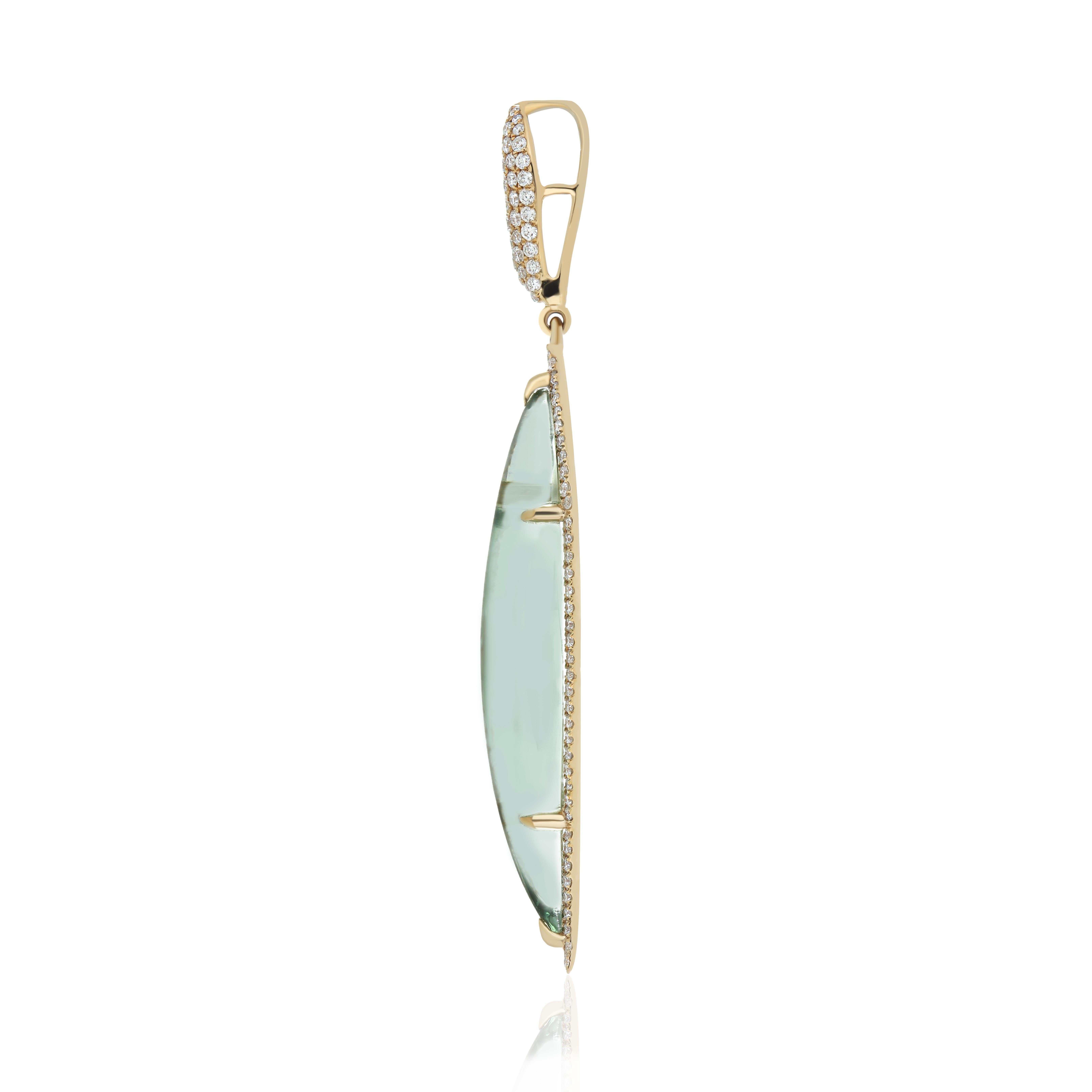 Colgante de Cuarzo Menta y Diamante en Oro Amarillo de 14 Kilates Colgante Artesanal Moderno en venta