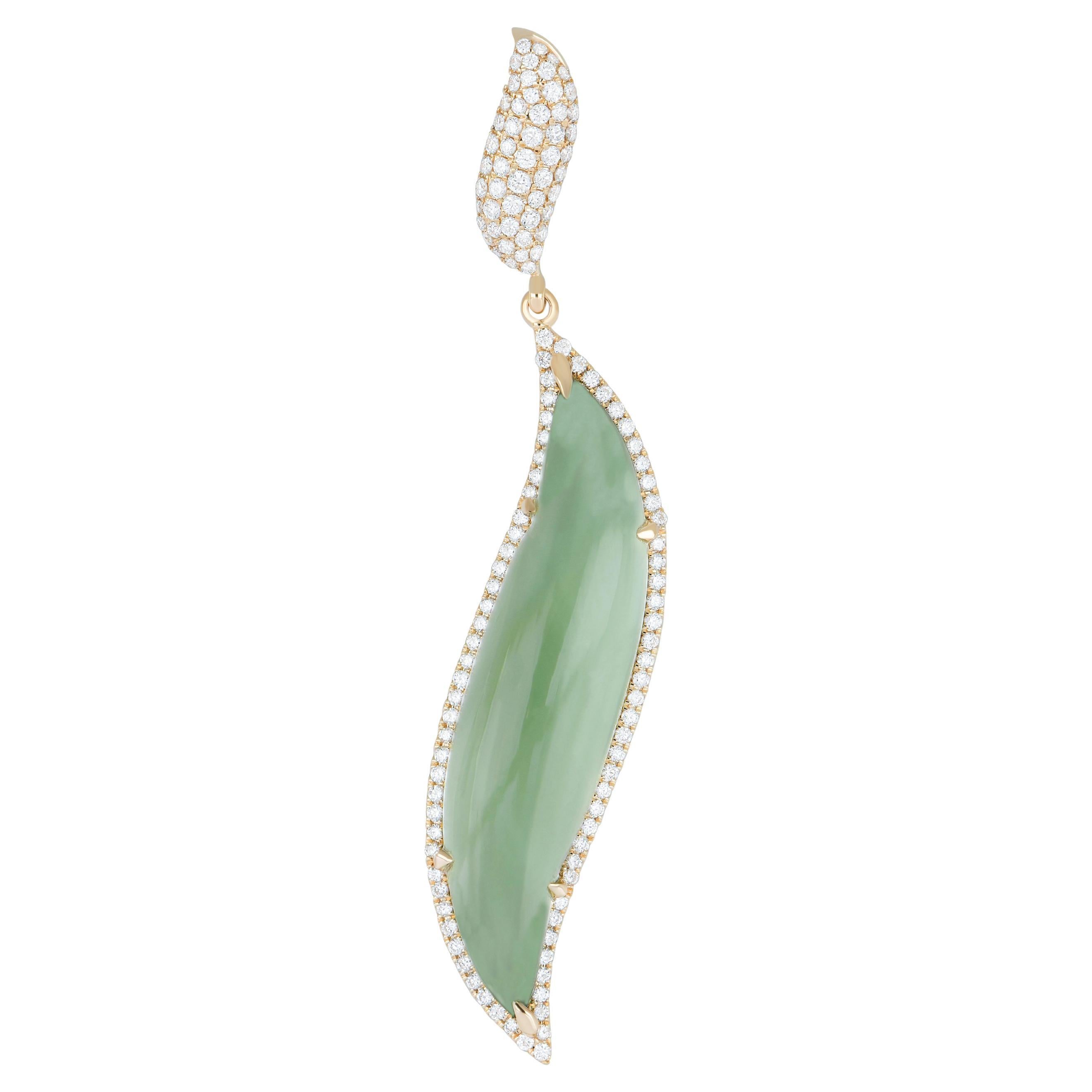 Colgante de Cuarzo Menta y Diamante en Oro Amarillo de 14 Kilates Colgante Artesanal en venta