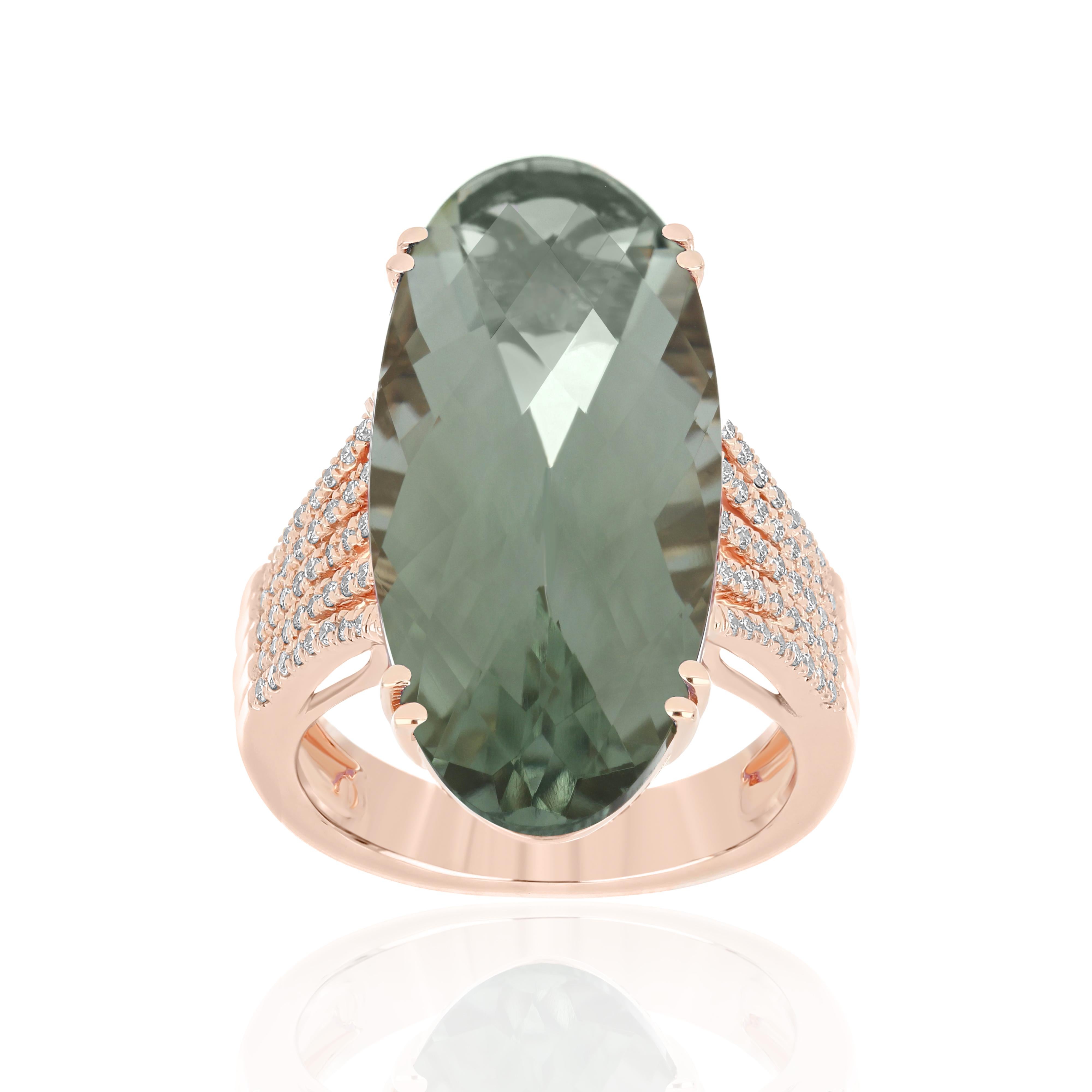 For Sale:  Mint Quartz and Diamond Ring 14 Karat Rose Gold 2