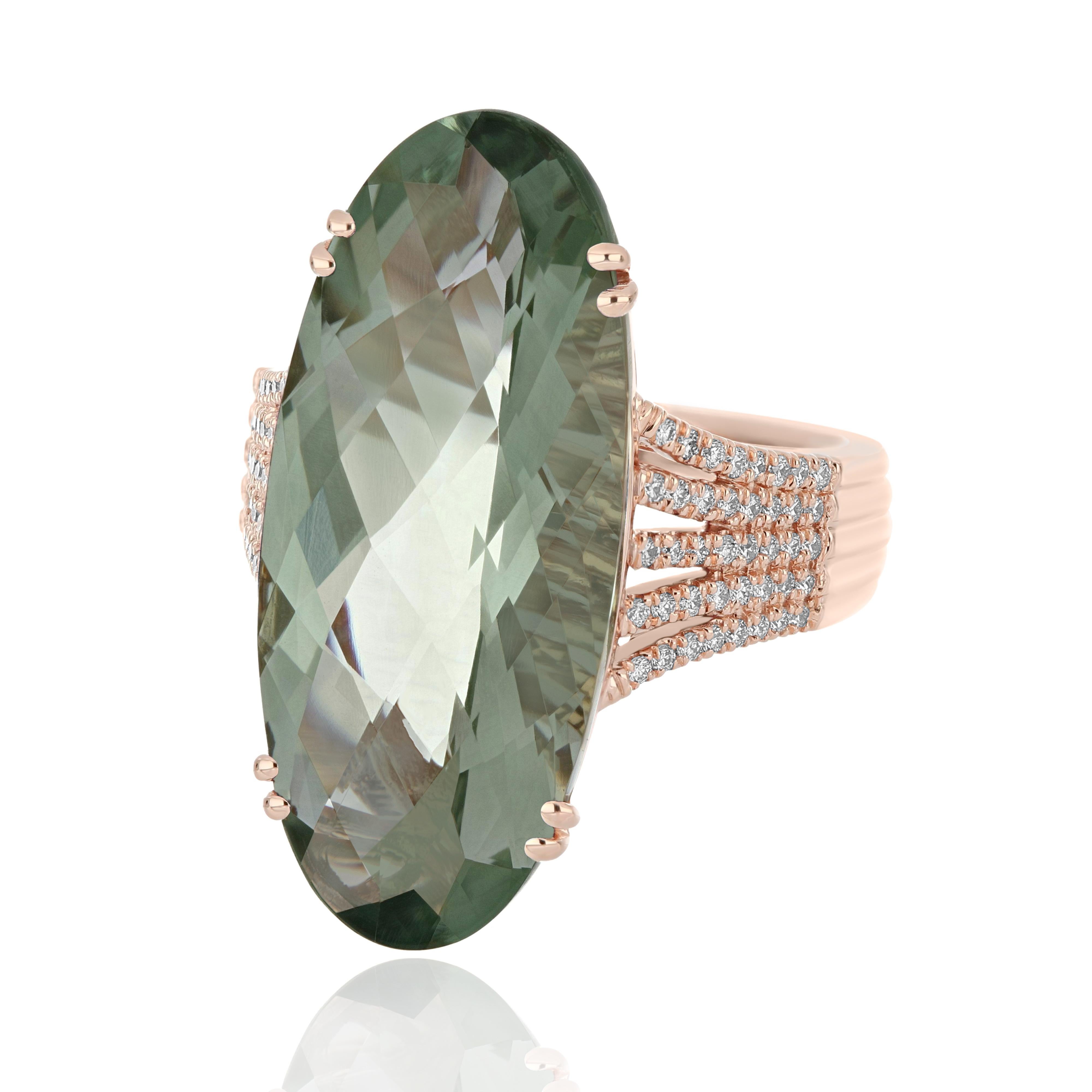 For Sale:  Mint Quartz and Diamond Ring 14 Karat Rose Gold 3