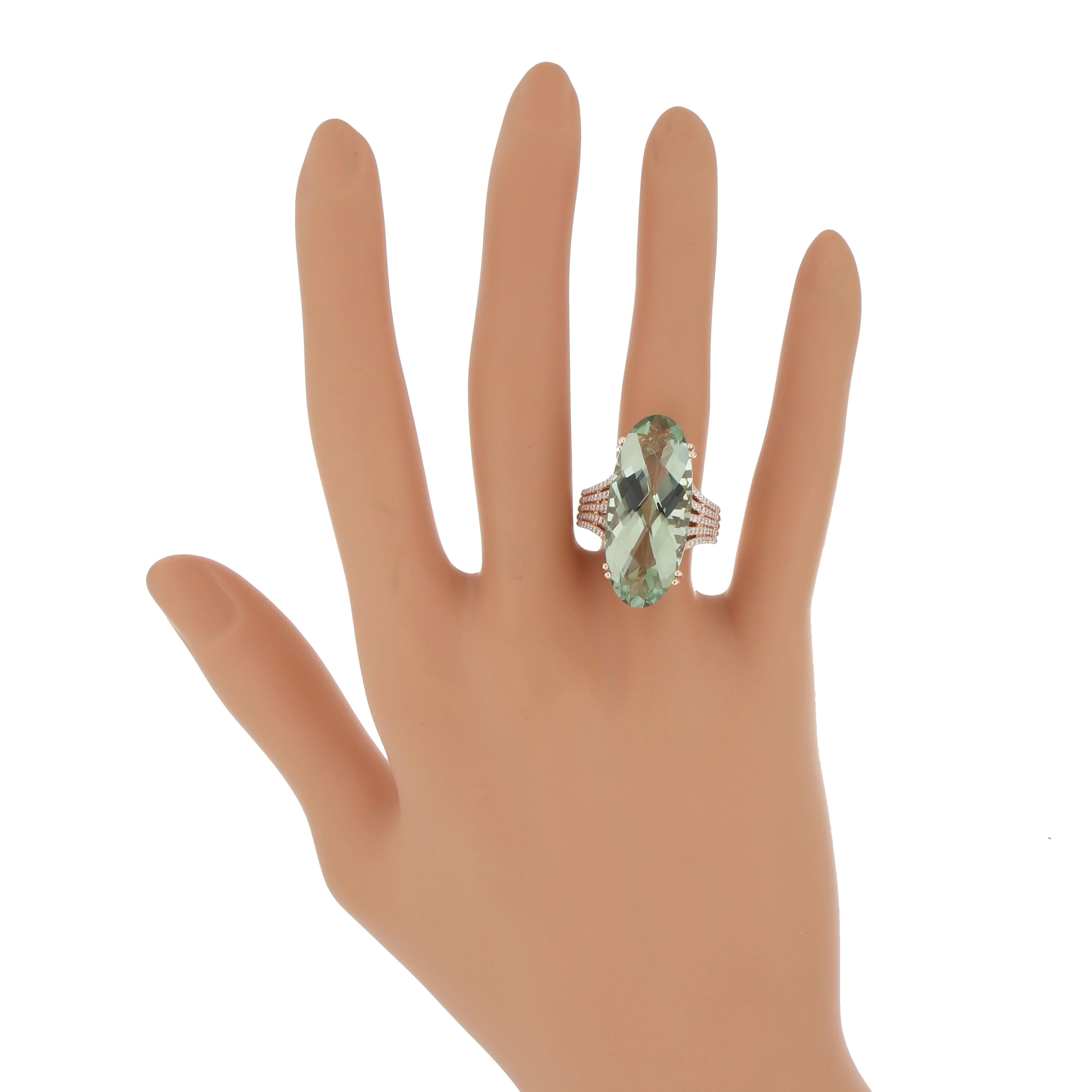 For Sale:  Mint Quartz and Diamond Ring 14 Karat Rose Gold 6