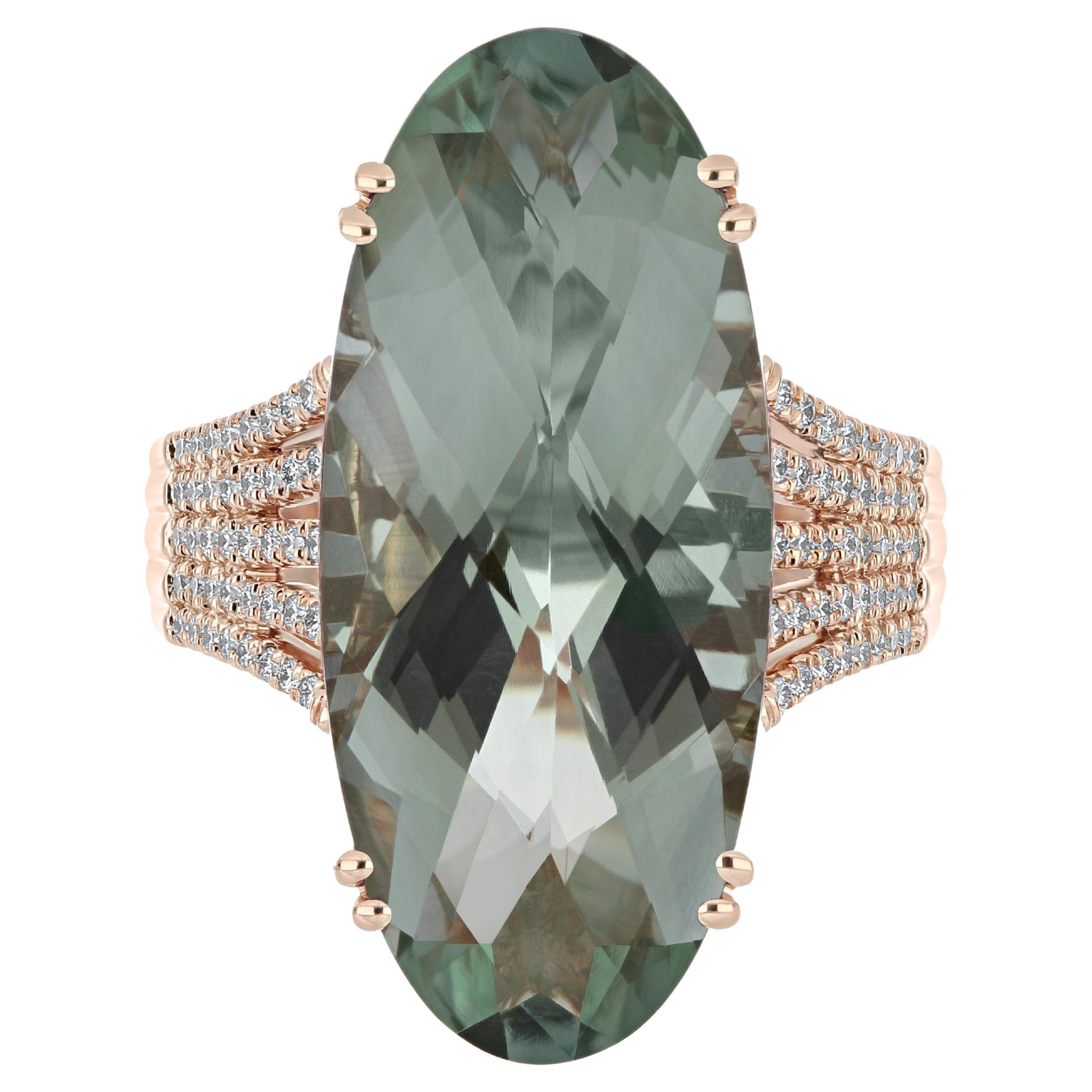 For Sale:  Mint Quartz and Diamond Ring 14 Karat Rose Gold