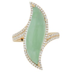 Anillo de Cuarzo Menta y Diamante en Oro Amarillo de 14 Kilates Anillo Artesanal