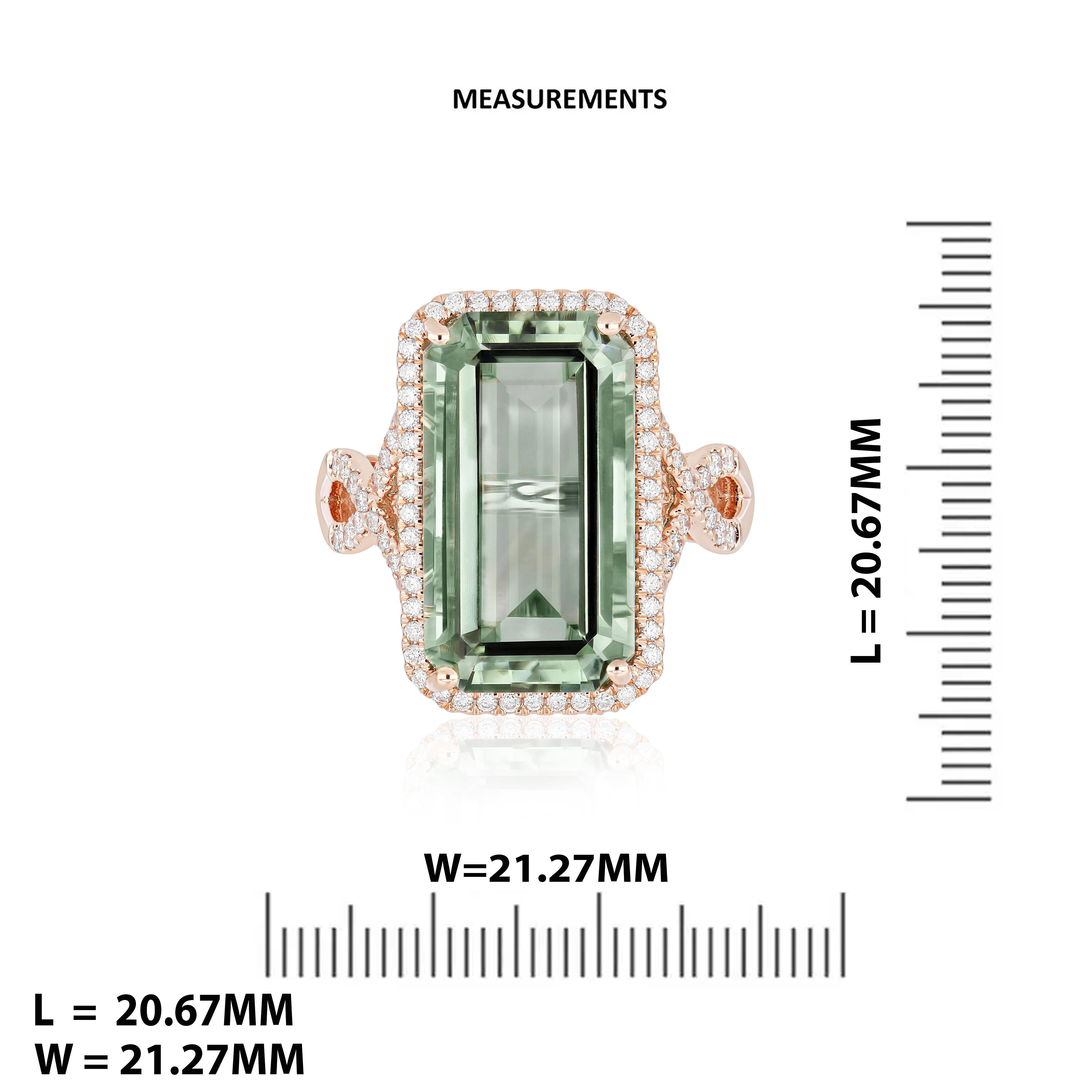 For Sale:  Mint Quartz and Diamond Ring in 14k Rose Gold Hand-Craft Ring 5