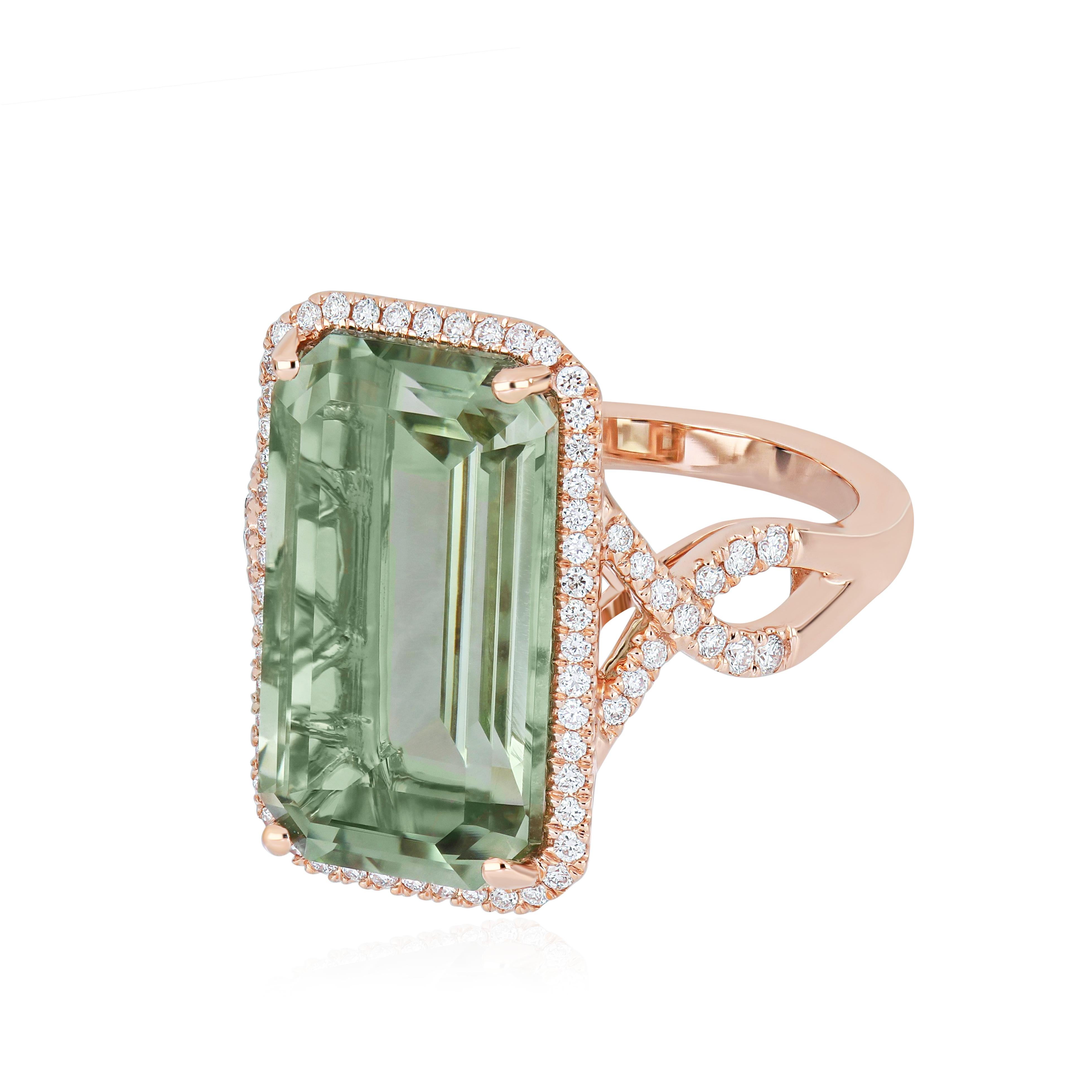 For Sale:  Mint Quartz and Diamond Ring in 14k Rose Gold Hand-Craft Ring 9
