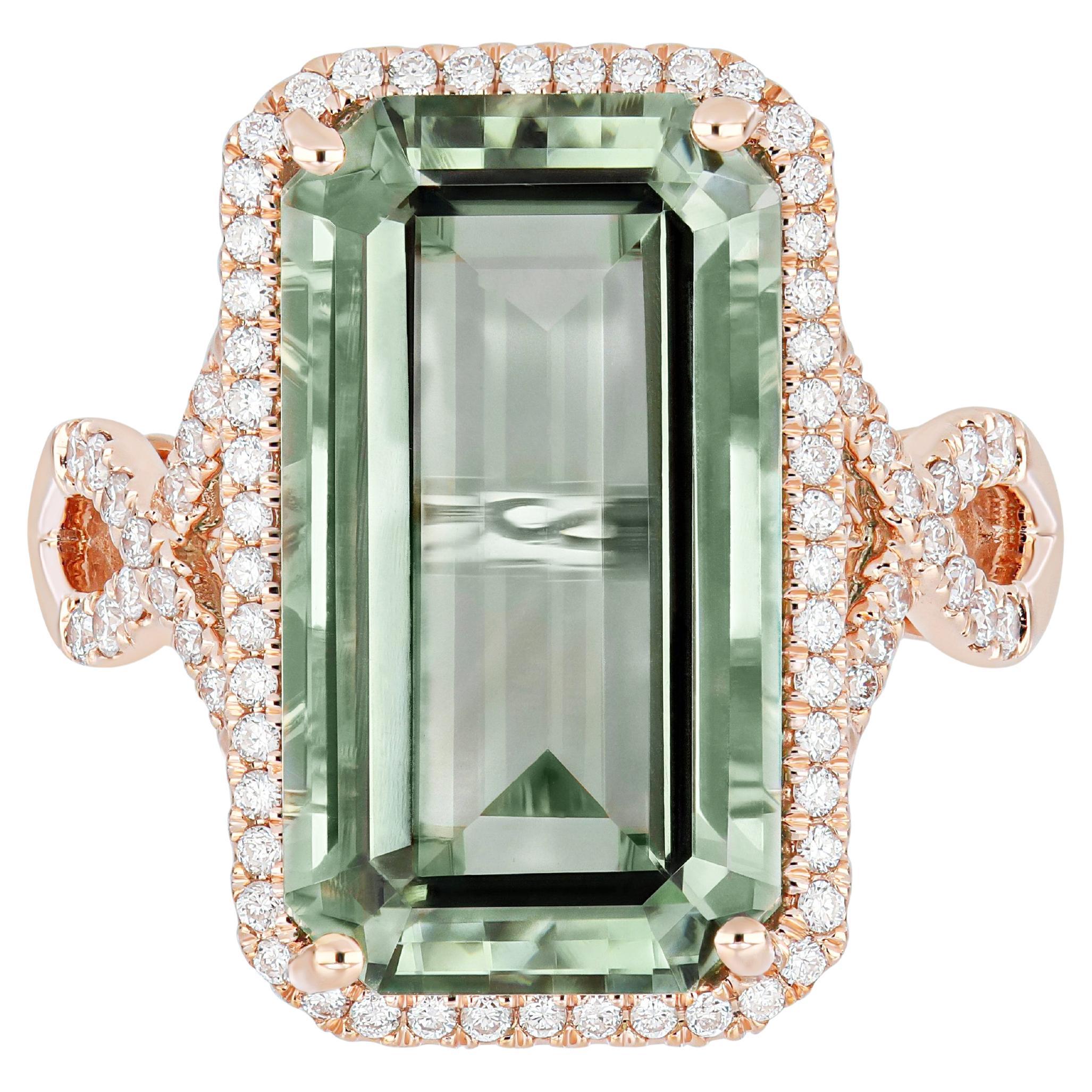 Mint Quartz and Diamond Ring in 14k Rose Gold Hand-Craft Ring