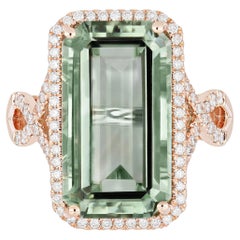 Mint Quartz and Diamond Ring in 14k Rose Gold Hand-Craft Ring