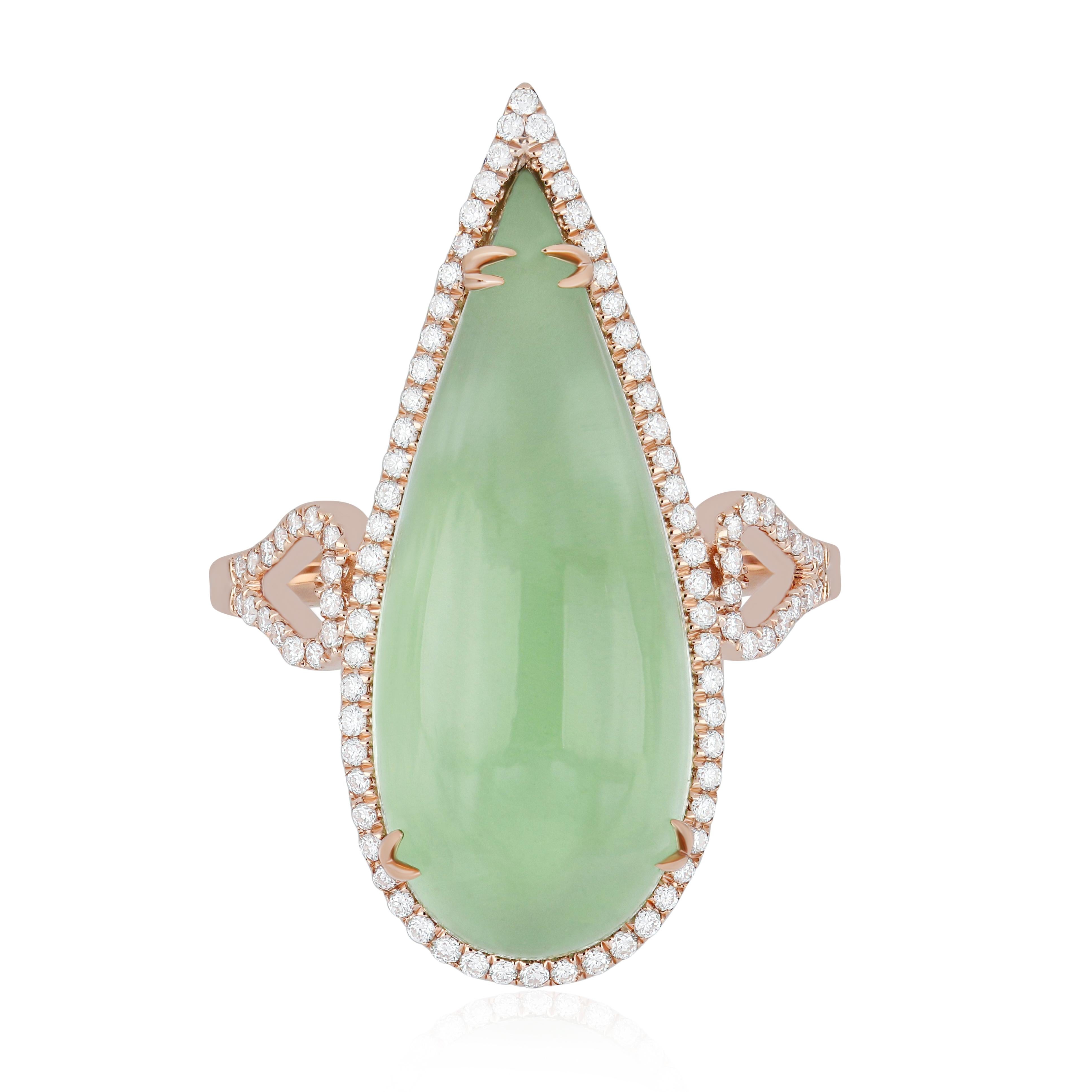 Modern Mint Quartz and Diamond Ring in 14karat Rose Gold Hand-Craft Ring For Sale